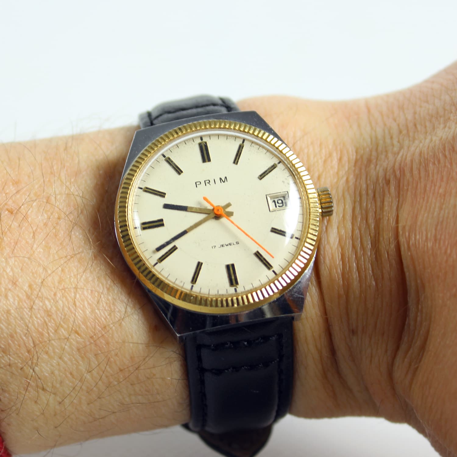 Zegarek naręczny Prim 17 Jewels, czarny, złoty, czerwony, kość słoniowa, Czechosłowacja, lata 60. - 190141