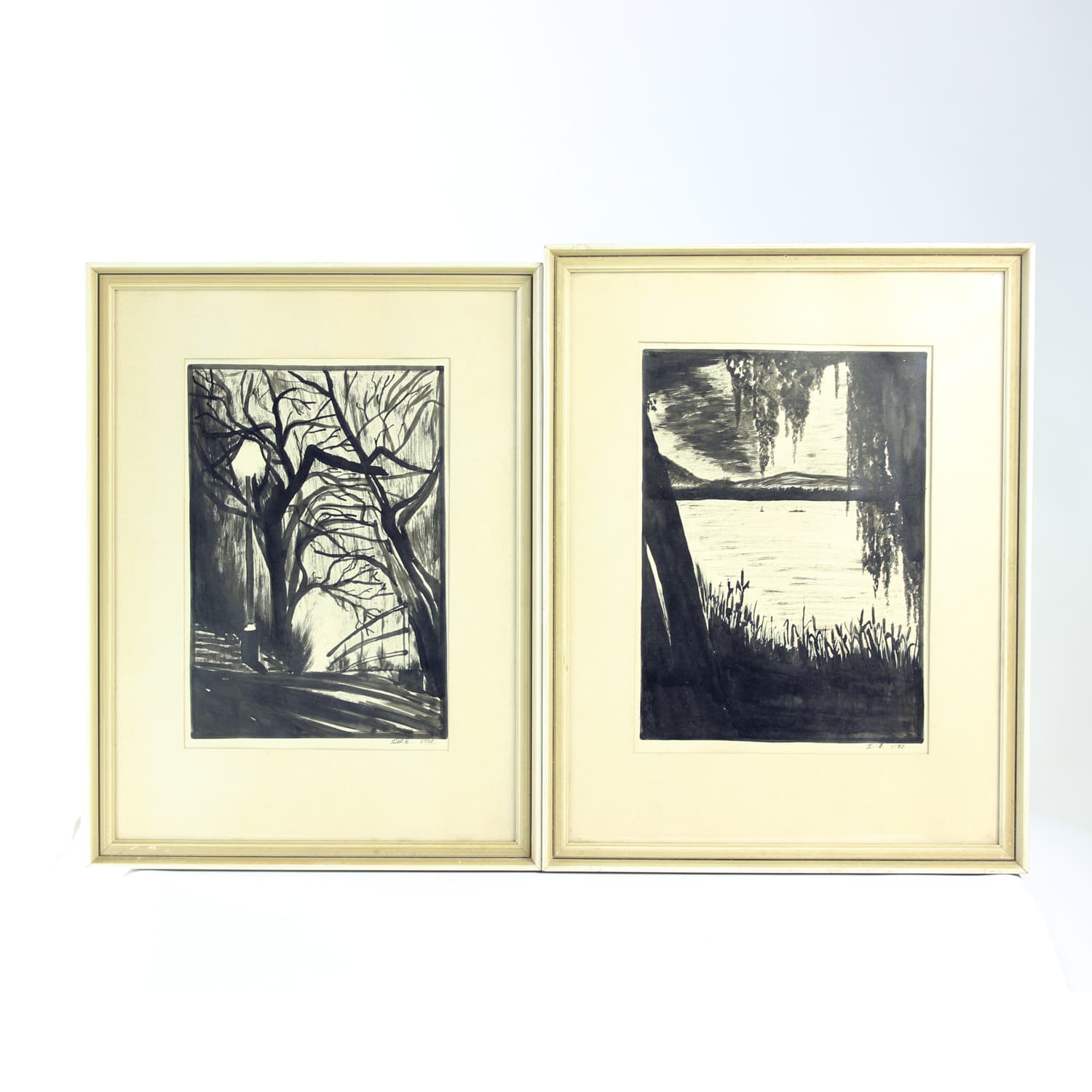 Zestaw dwóch rysunków, szary, papier, art. Sestak, lata 70. - 190153