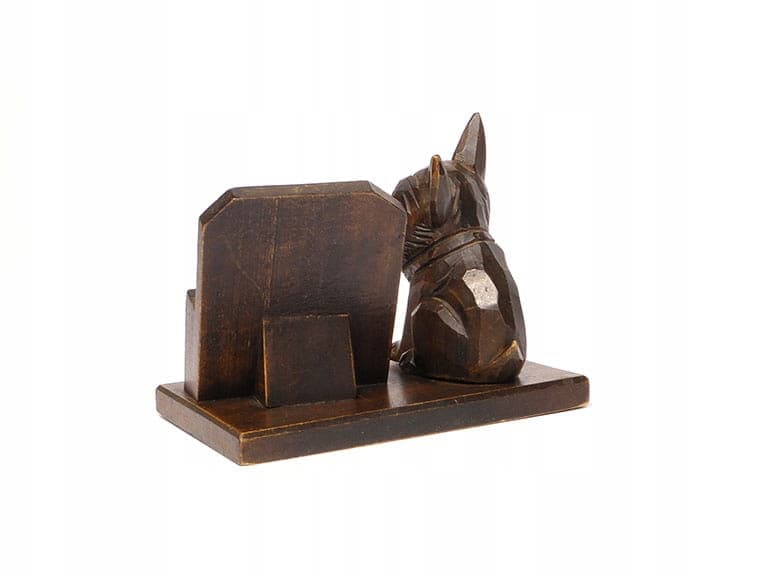 Wizytownik z terierem, drewno brąz ciemny, Polska, lata 20. - 190270