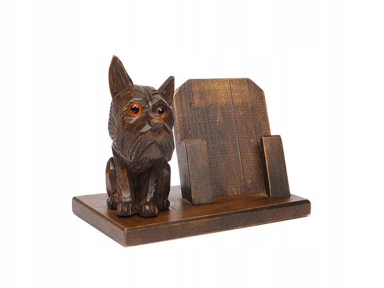 Wizytownik z terierem, drewno brąz ciemny, Polska, lata 20. - 190274