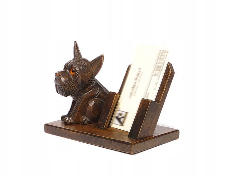 Wizytownik z terierem, drewno brąz ciemny, Polska, lata 20. - 190273