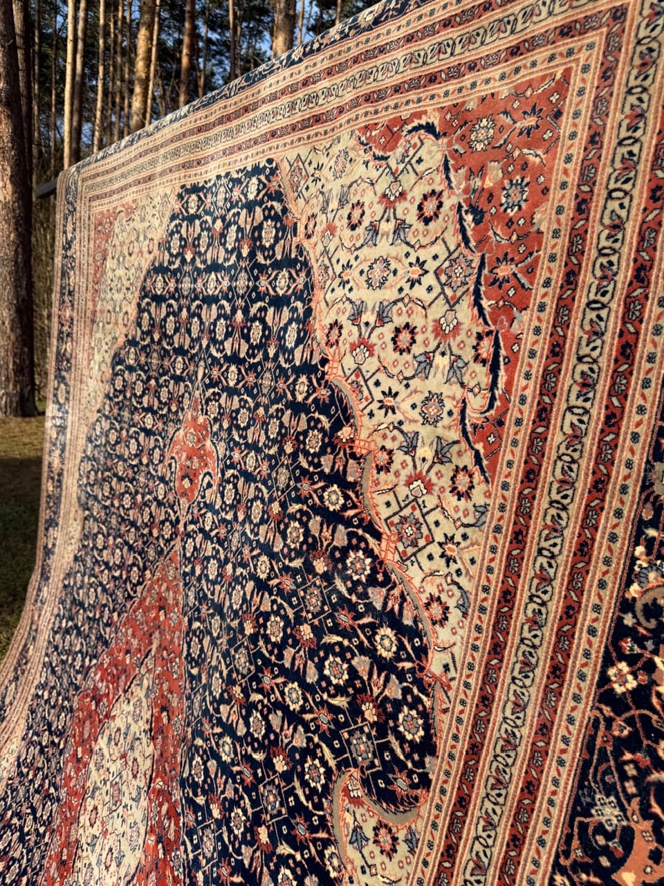 Dywan perski Isfahan 360x260 cm, wełna jedwab, granatowy, Iran - 190442