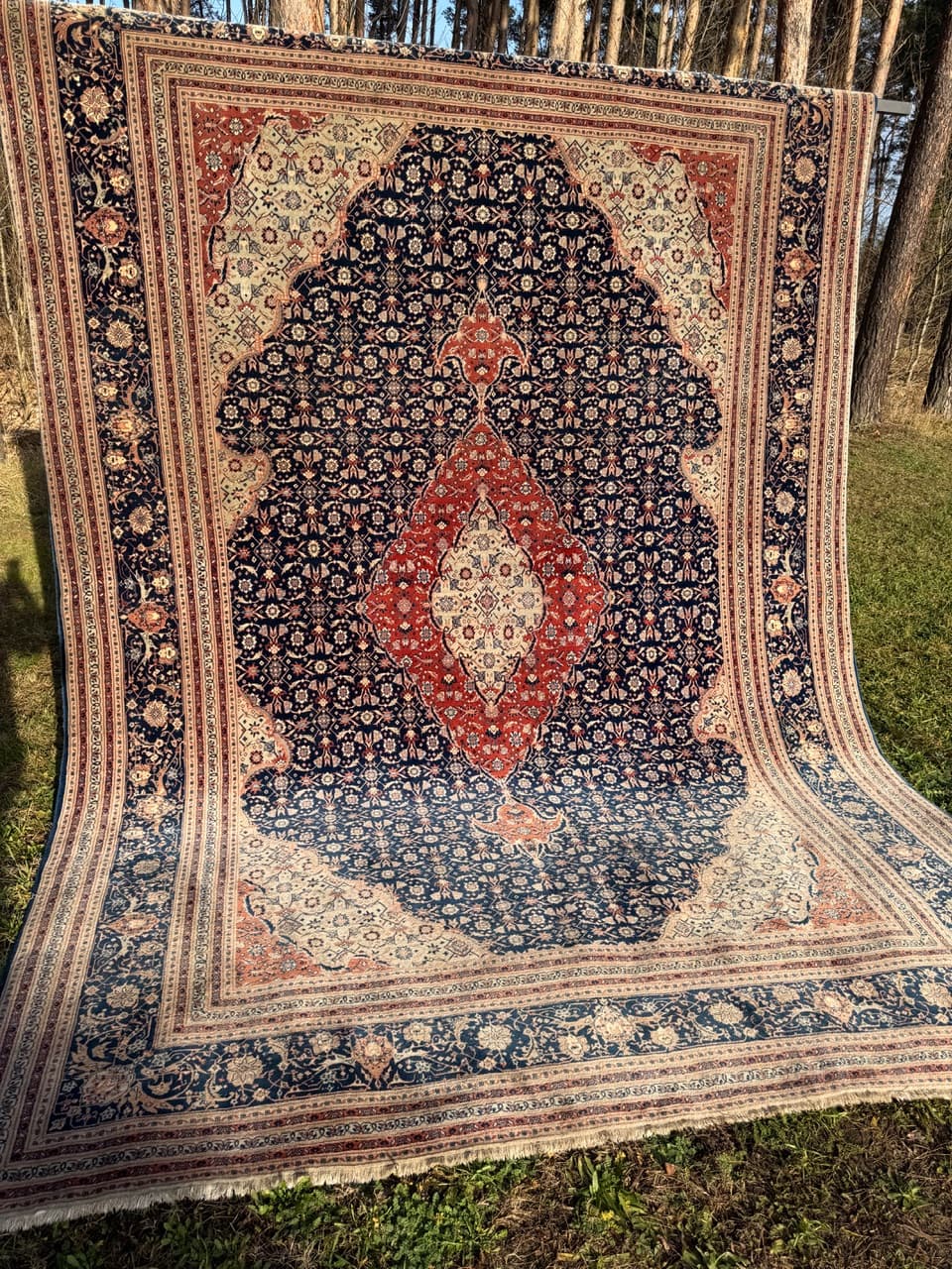 Dywan perski Isfahan 360x260 cm, wełna jedwab, granatowy, Iran - 190453