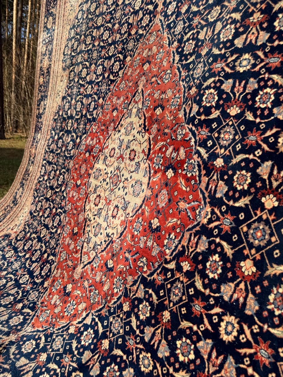 Dywan perski Isfahan 360x260 cm, wełna jedwab, granatowy, Iran - 190445