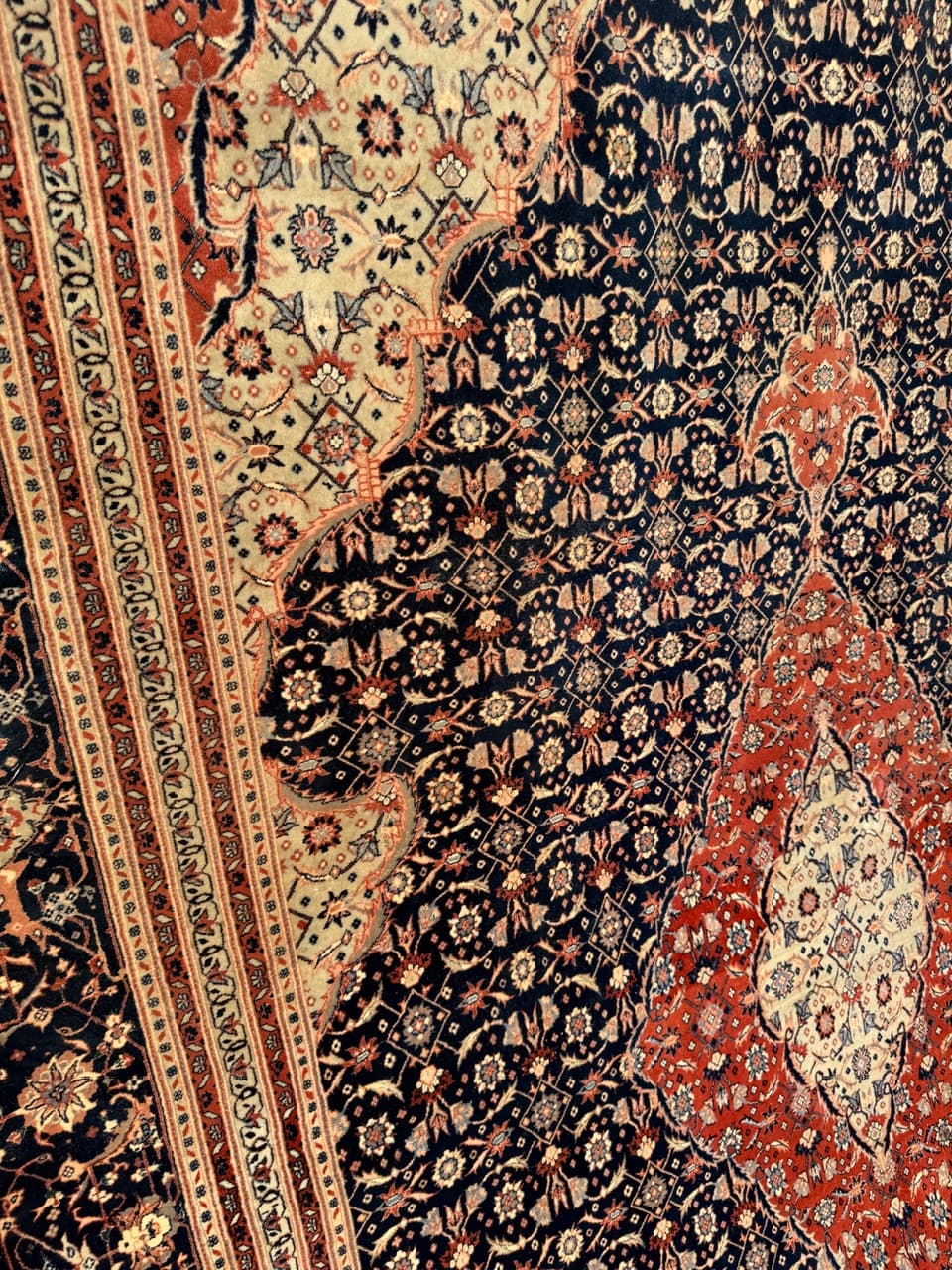 Dywan perski Isfahan 360x260 cm, wełna jedwab, granatowy, Iran - 190450