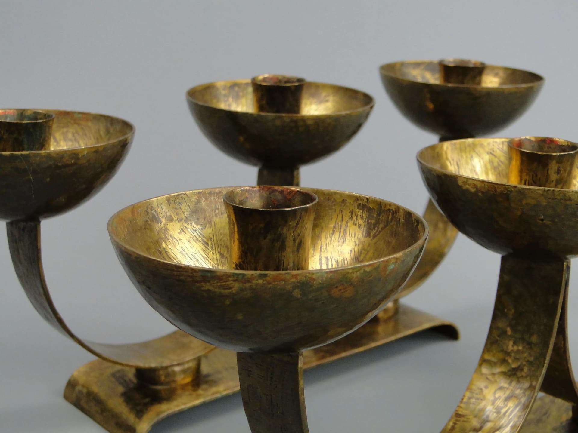 Para świeczników Art déco, mosiądz złocisty, Polska, lata 20. - 13289