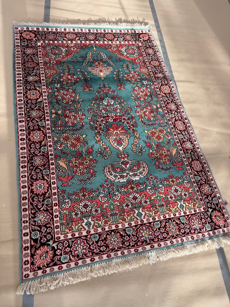 Dywan Ghoum, 190x120 cm, turkusowy, jedwab, Indie - 190600