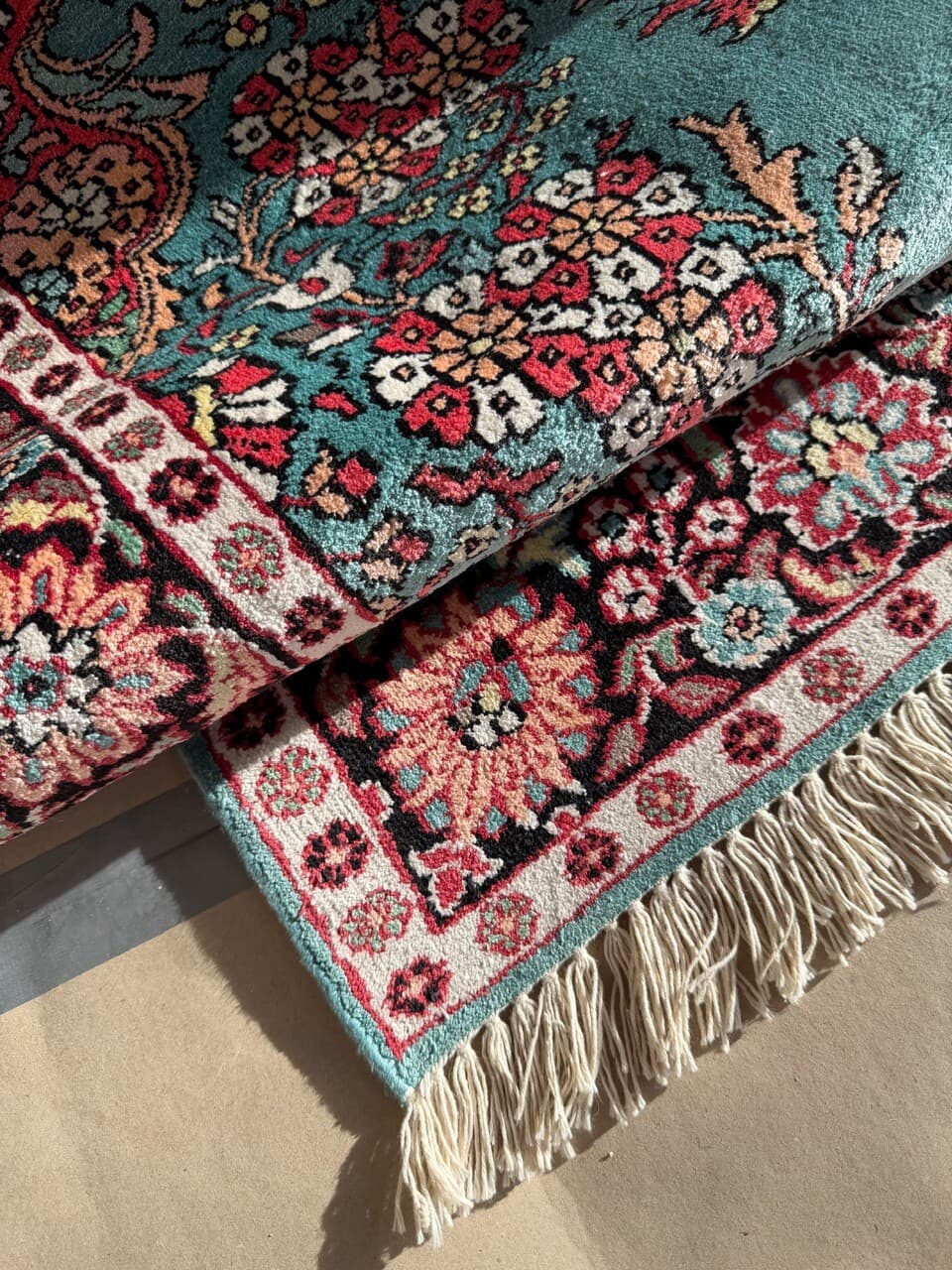 Dywan Ghoum, 190x120 cm, turkusowy, jedwab, Indie - 190607