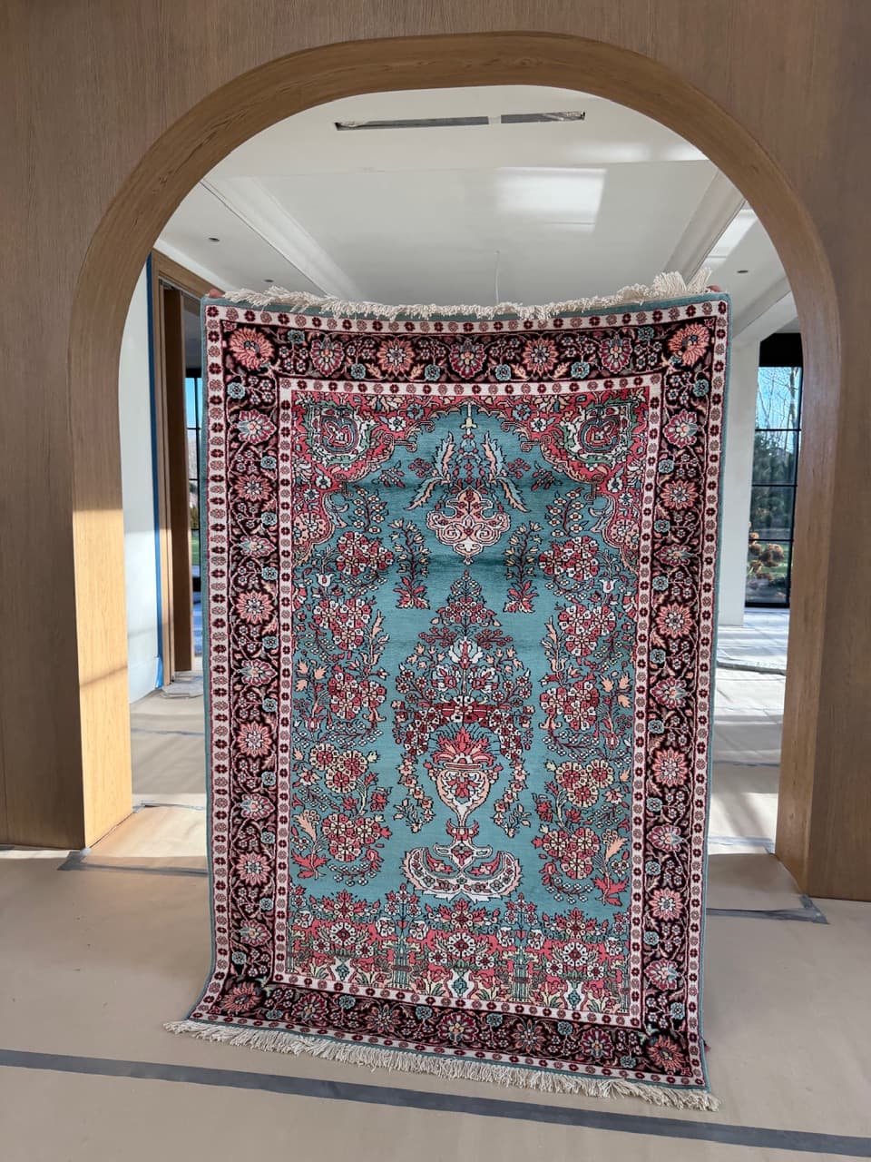 Dywan Ghoum, 190x120 cm, turkusowy, jedwab, Indie - 190598