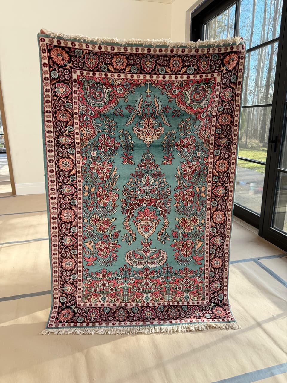 Dywan Ghoum, 190x120 cm, turkusowy, jedwab, Indie - 190602