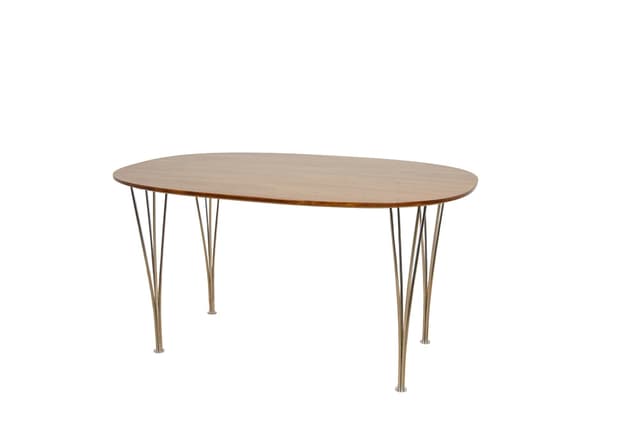 Stół Superellipse, buk jasnobrązowy, proj. P. Hein, B. Mathsson, Fritz Hansen, Dania, lata 80. - WYMIARY