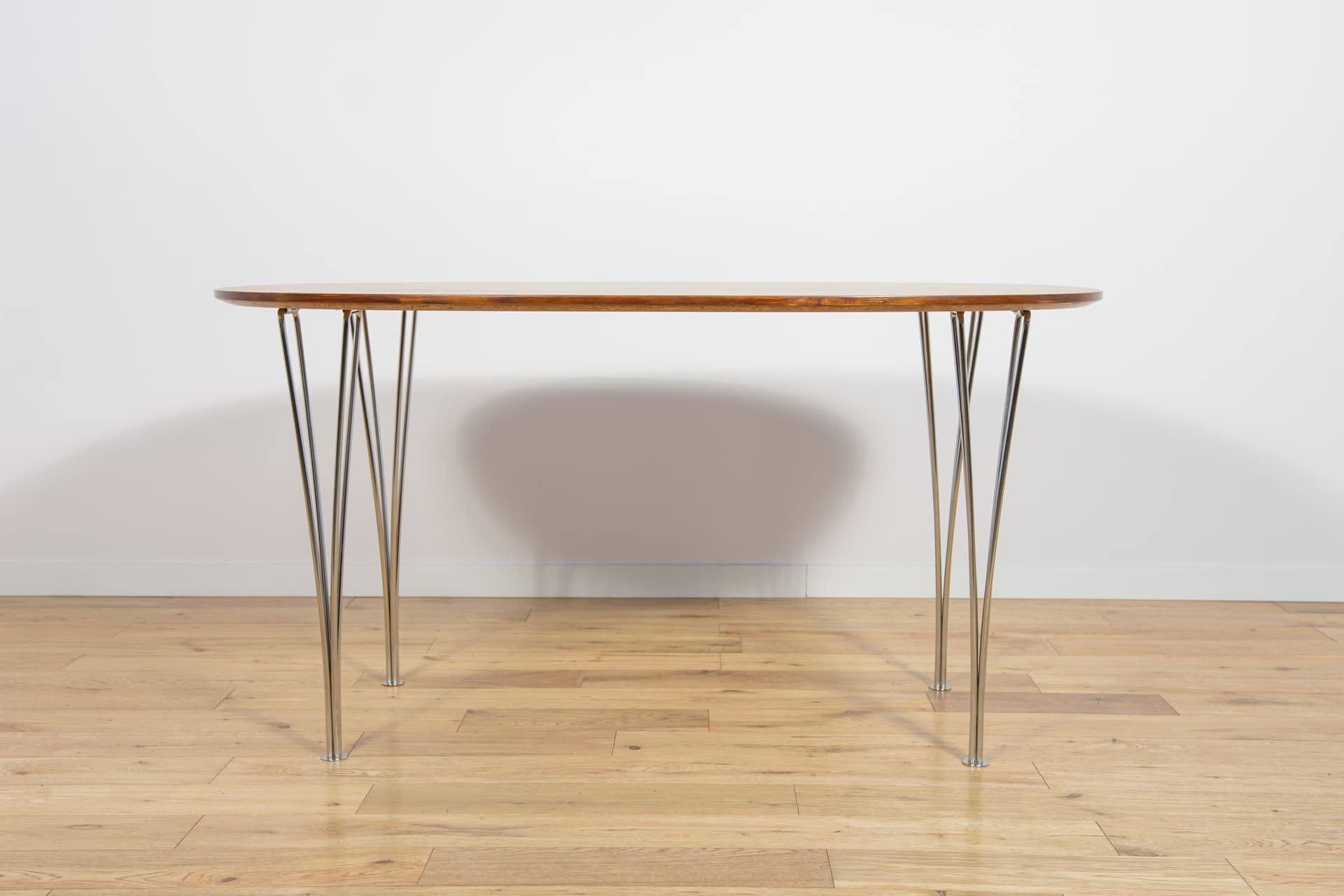 Stół Superellipse, buk jasnobrązowy, proj. P. Hein, B. Mathsson, Fritz Hansen, Dania, lata 80. - 190615