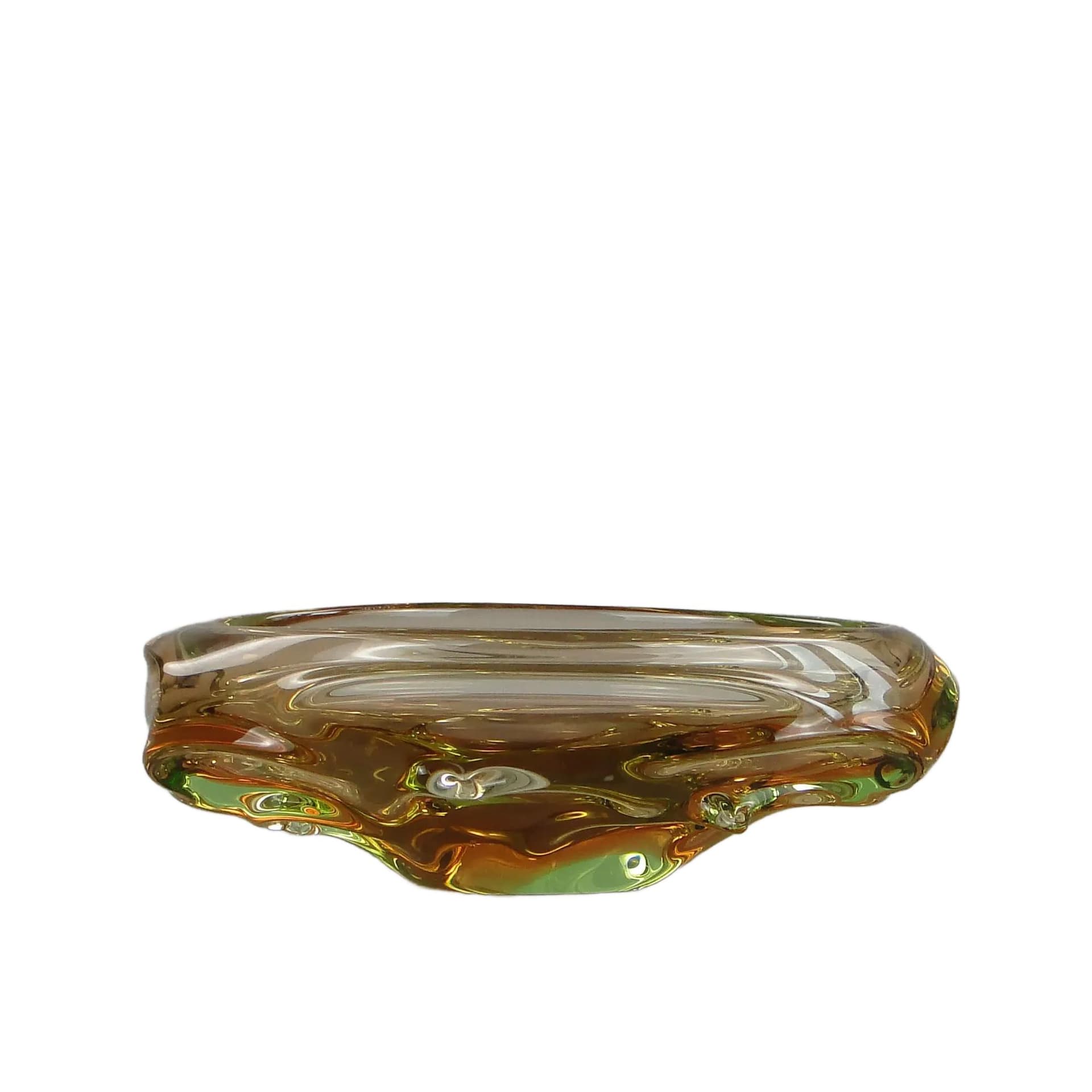 Glass centerpiece, multicolor, by J. Beranek, Skrdlovice, Czechoslovakia, 1960s.