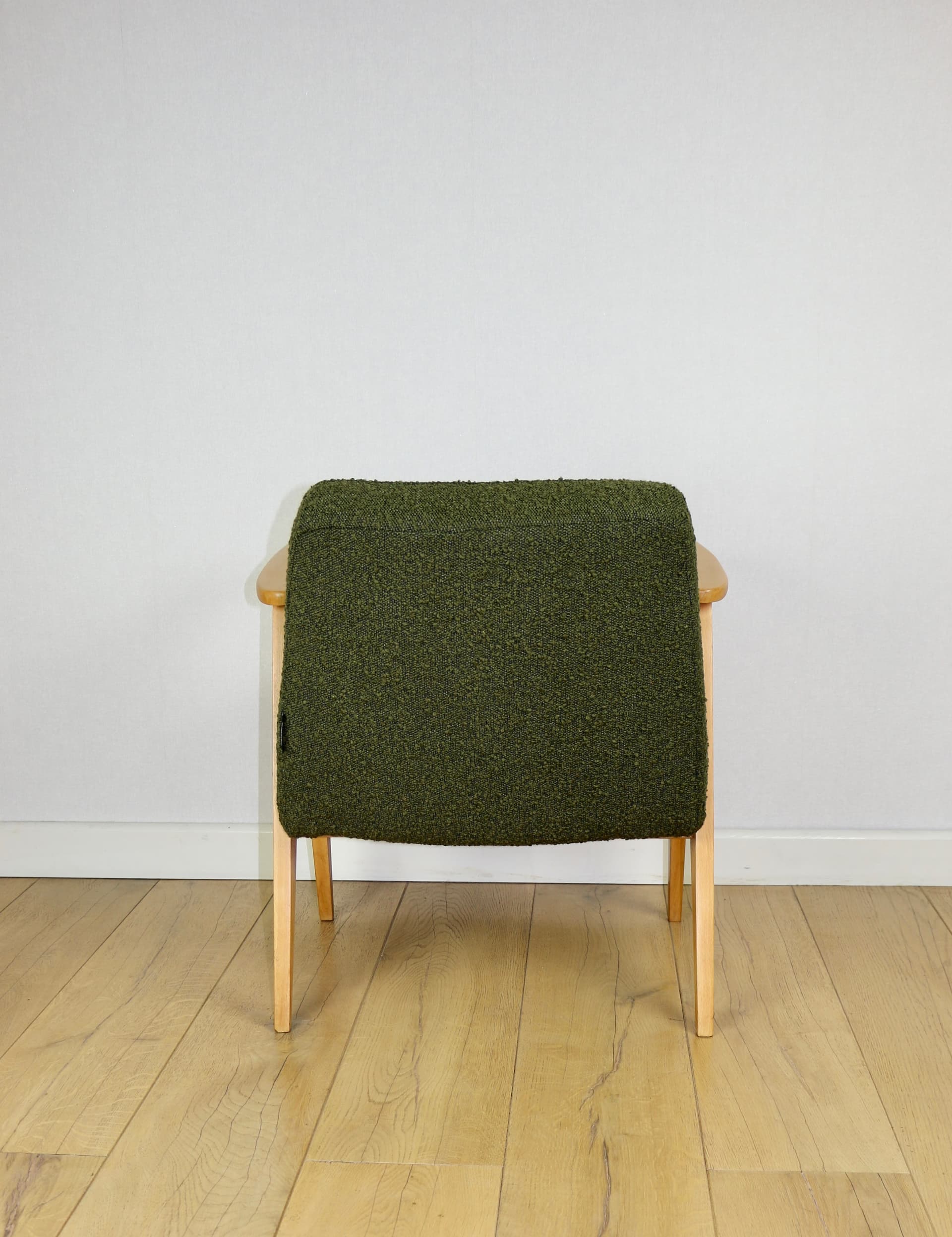 Armchair 366, green bouclé, light beech, by J. Chierowski, Poland, 1970s. - 190812