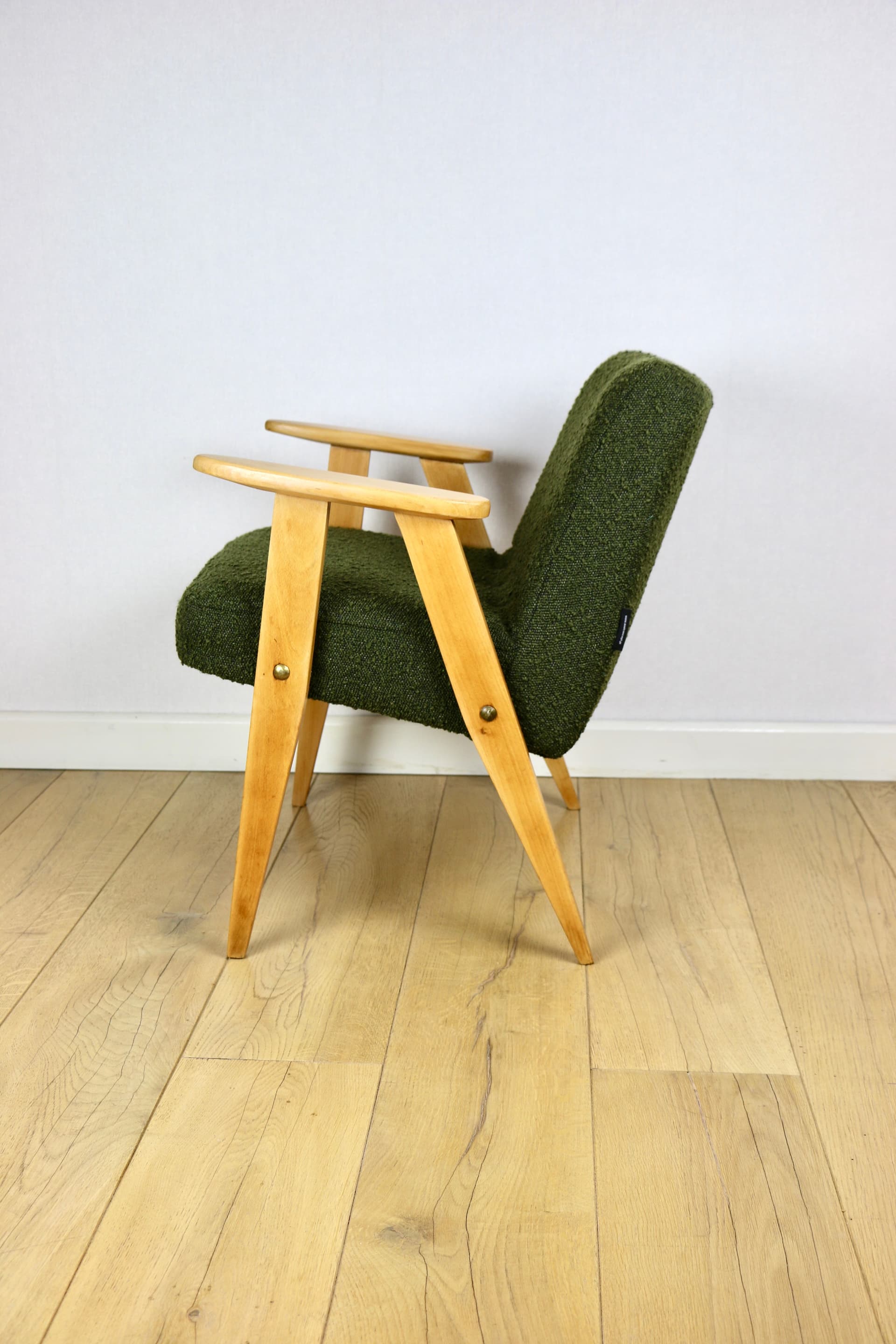 Armchair 366, green bouclé, light beech, by J. Chierowski, Poland, 1970s. - 190810