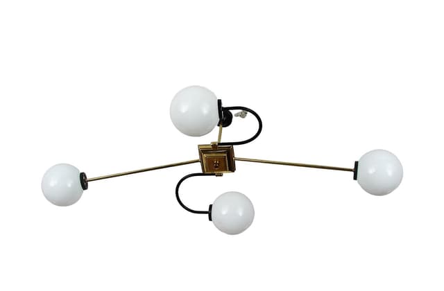 Chandelier, Stilnovo, white glass, brass, Italy, 1960s. - DIMENSION