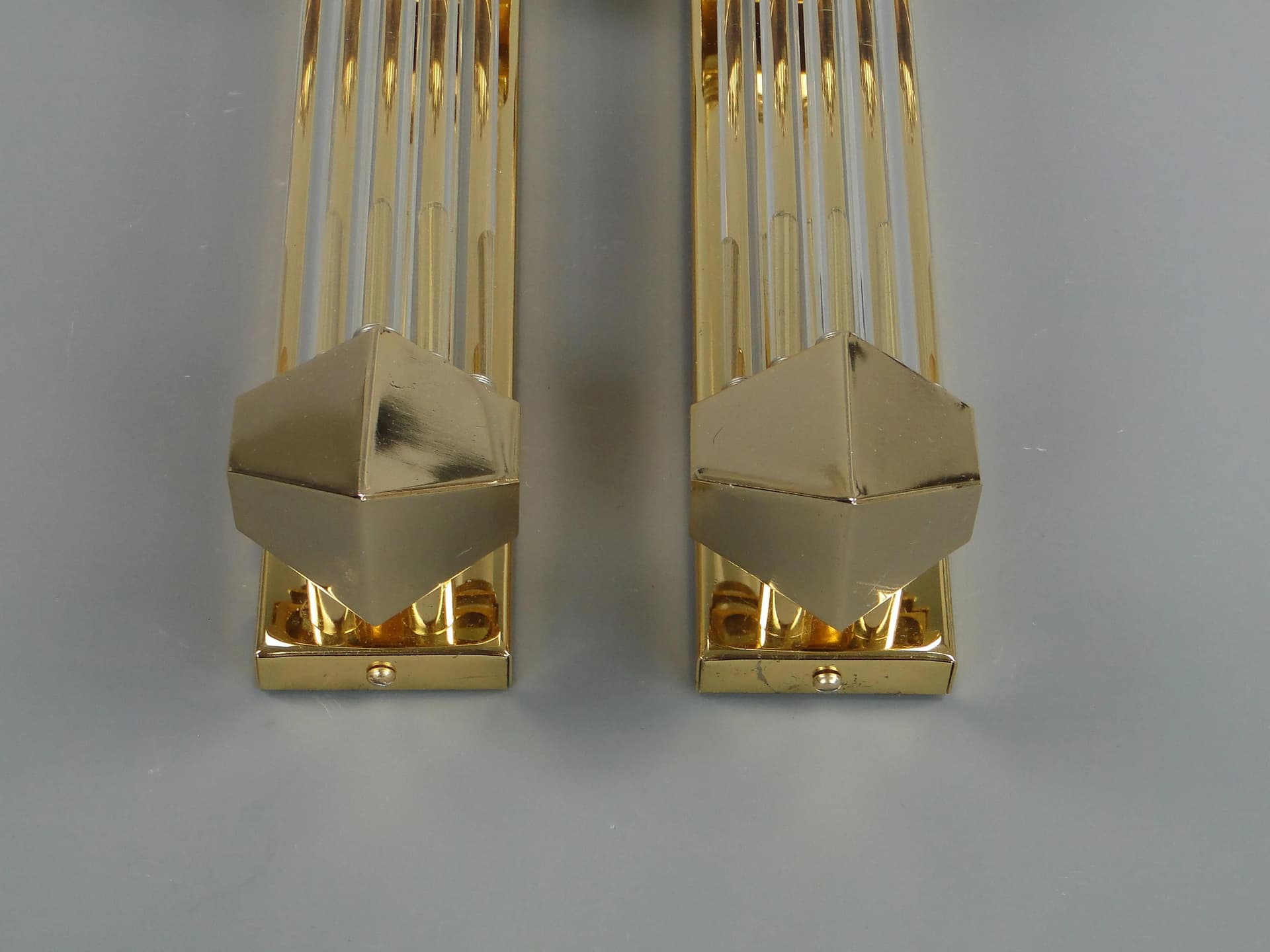 Para kinkietów Art déco, mosiądz złoty, kryształ, Honsel Leuchten, Niemcy, lata 80. - 13255