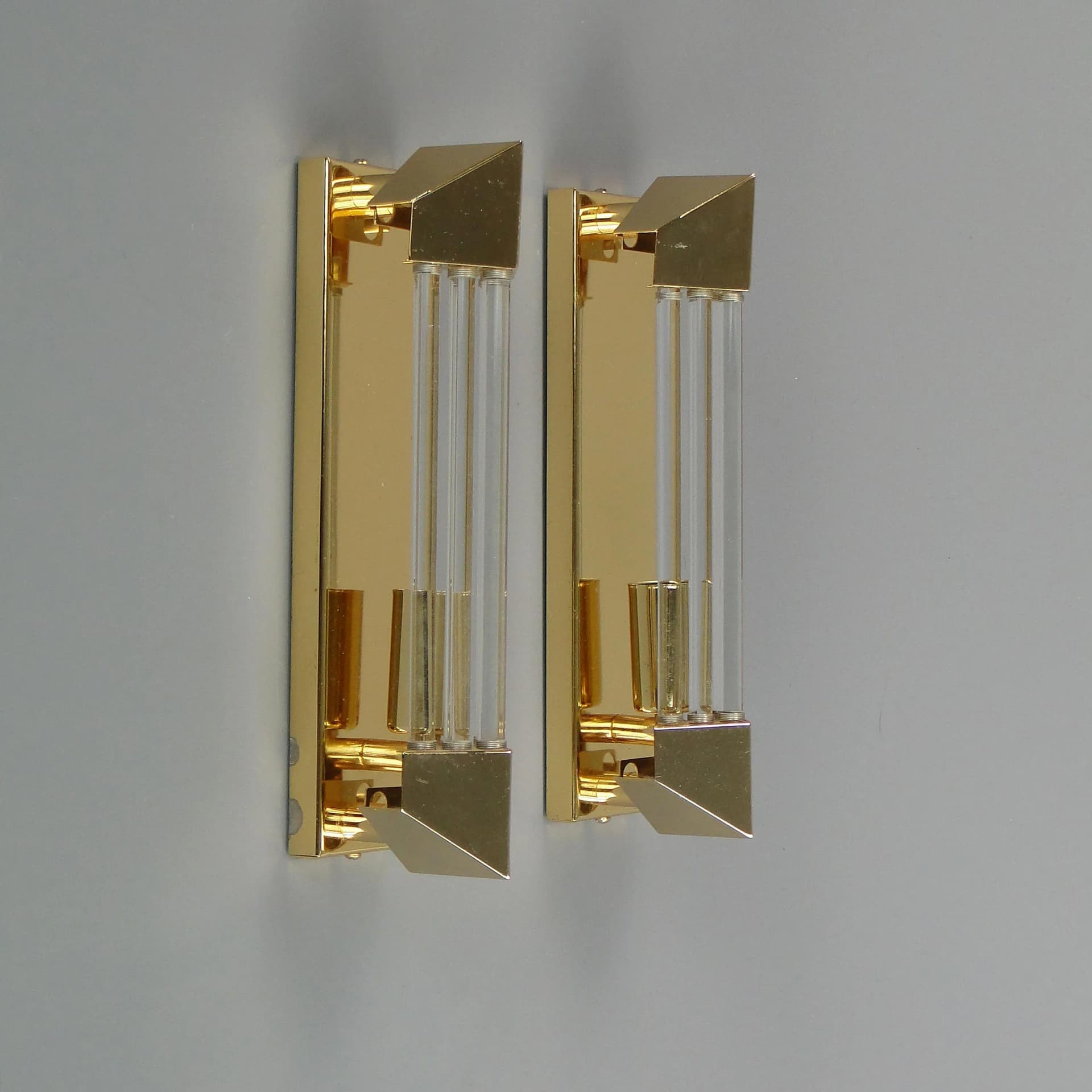 Para kinkietów Art déco, mosiądz złoty, kryształ, Honsel Leuchten, Niemcy, lata 80. - 13259