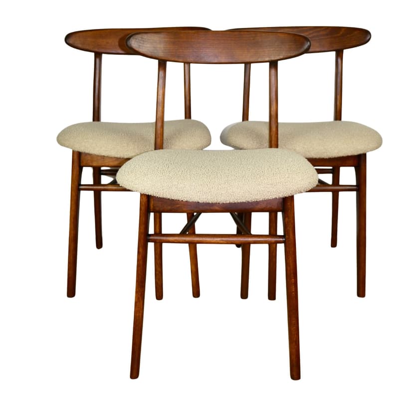 Zestaw trzech krzeseł Hałas, beżowy, boucle, lata 70.