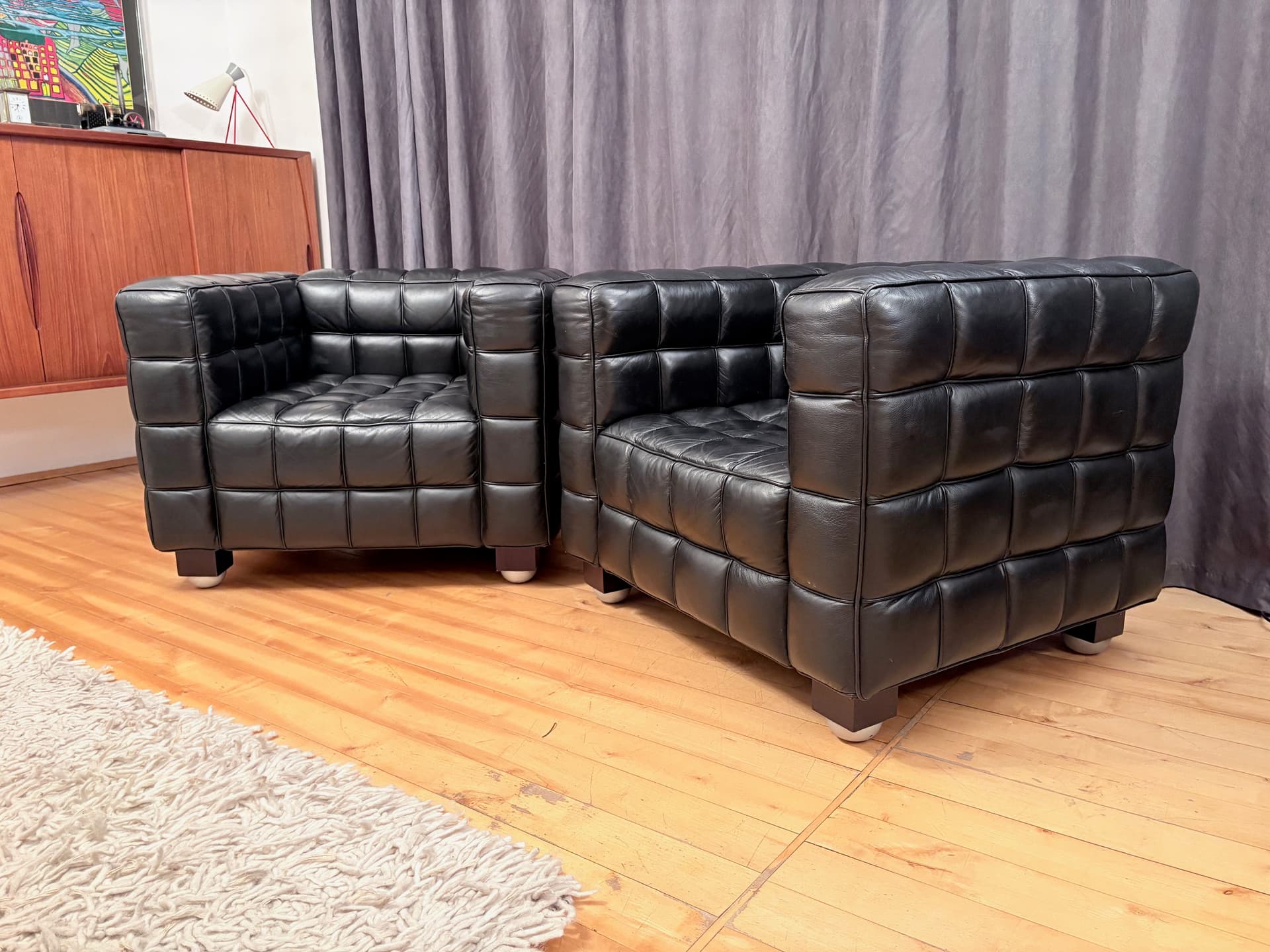 Para foteli Kubus 8020, skóra naturalna czarna, proj. J. Hoffmann, Austria, lata 80. - 190984