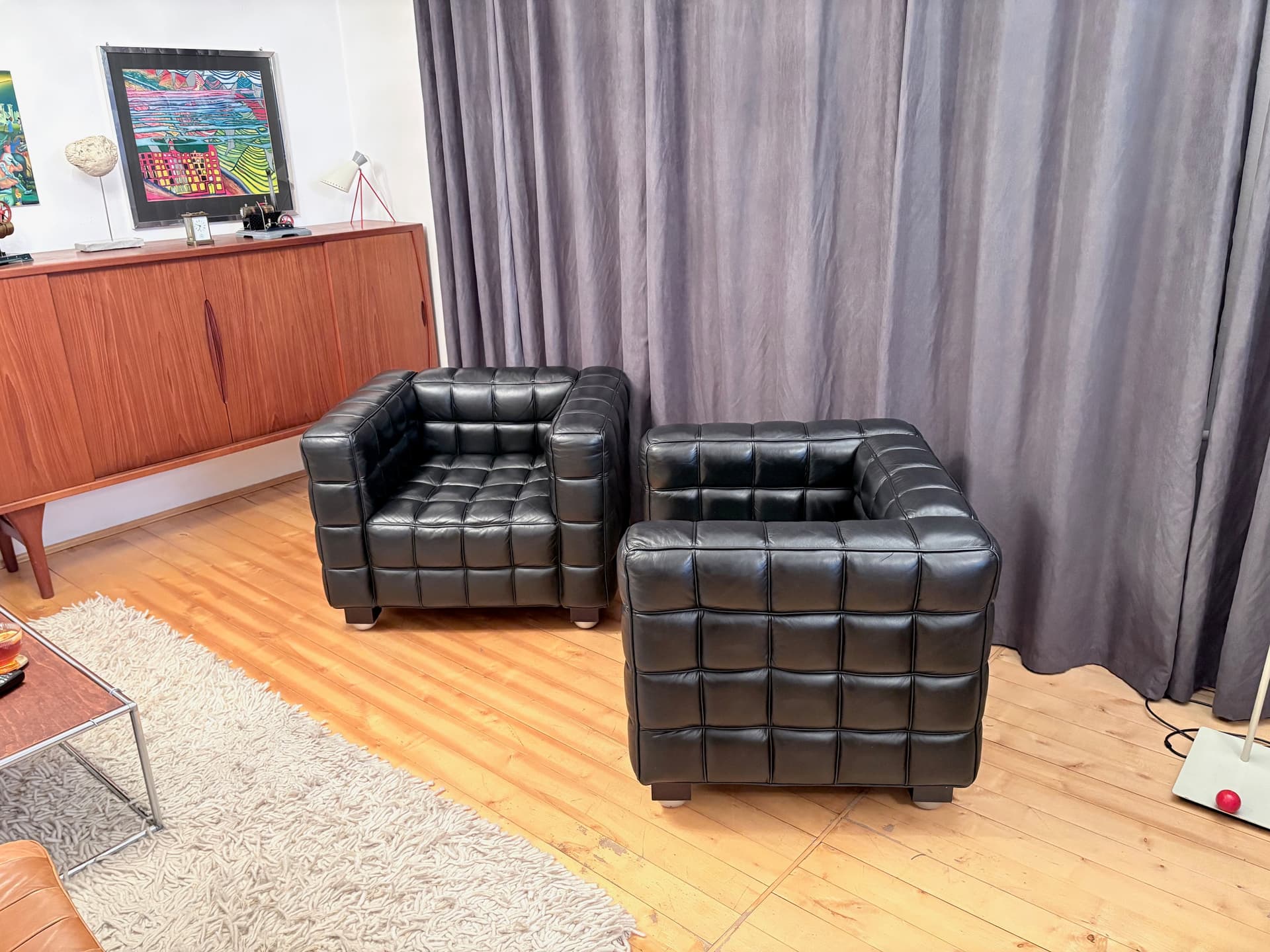 Para foteli Kubus 8020, skóra naturalna czarna, proj. J. Hoffmann, Austria, lata 80. - 190996