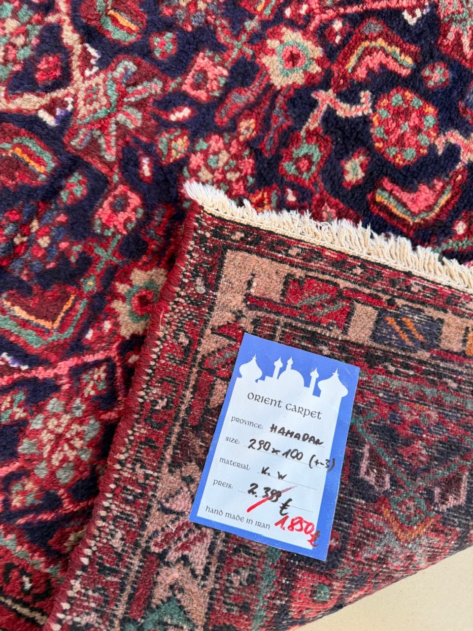 Runner Hamadan 290x100 cm, navy blue, wool, Iran - 191103