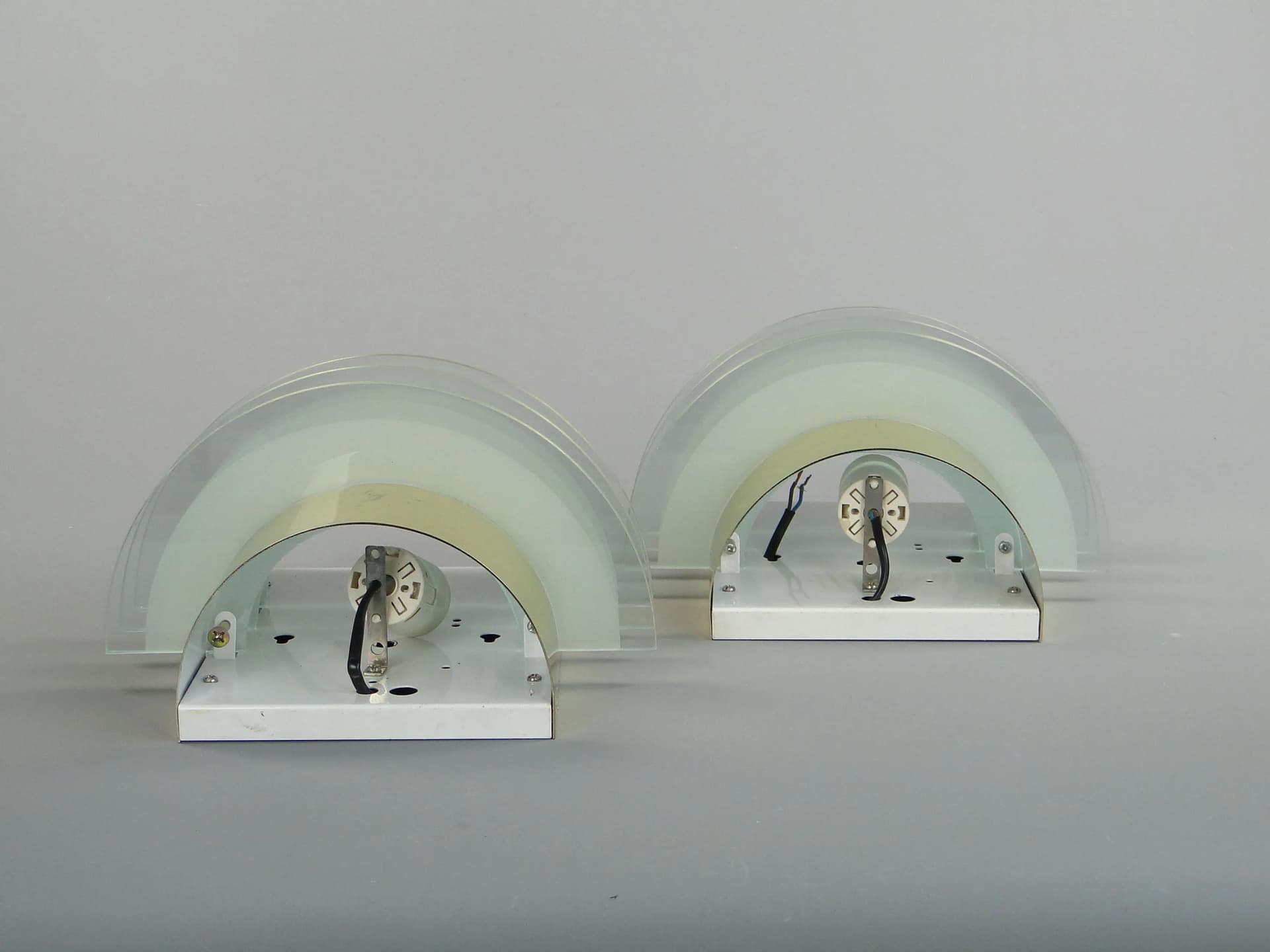 Pair of modernist wall sconces, golden brass, clear glass, Germany, 1970s - 13241