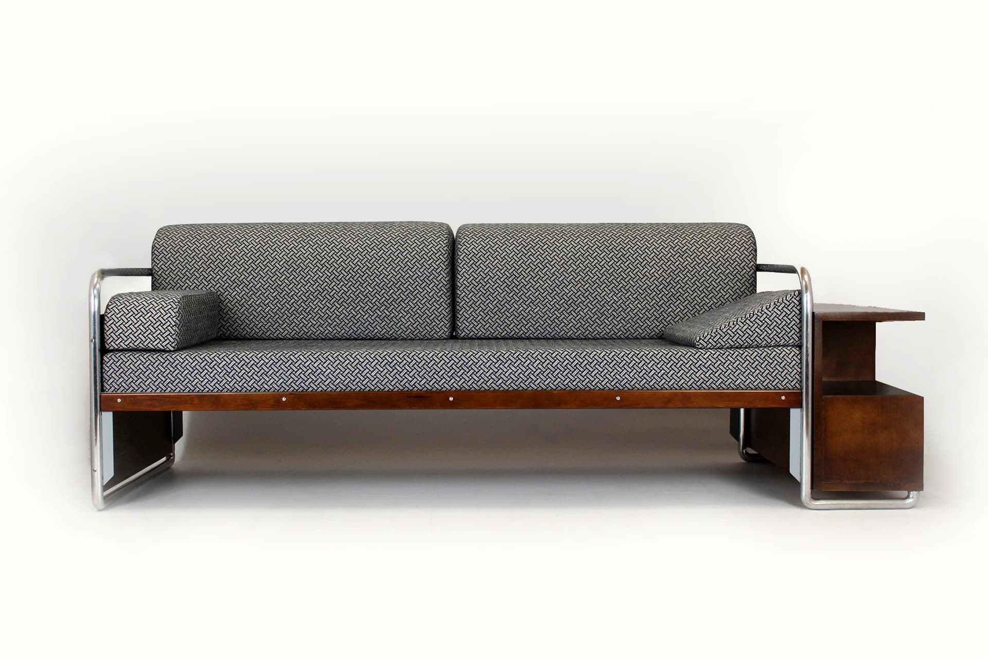 Sofa C10, grey fabric, chrome steel, wood, by R. Slezak, Czech Republic, 1930s. - 191562