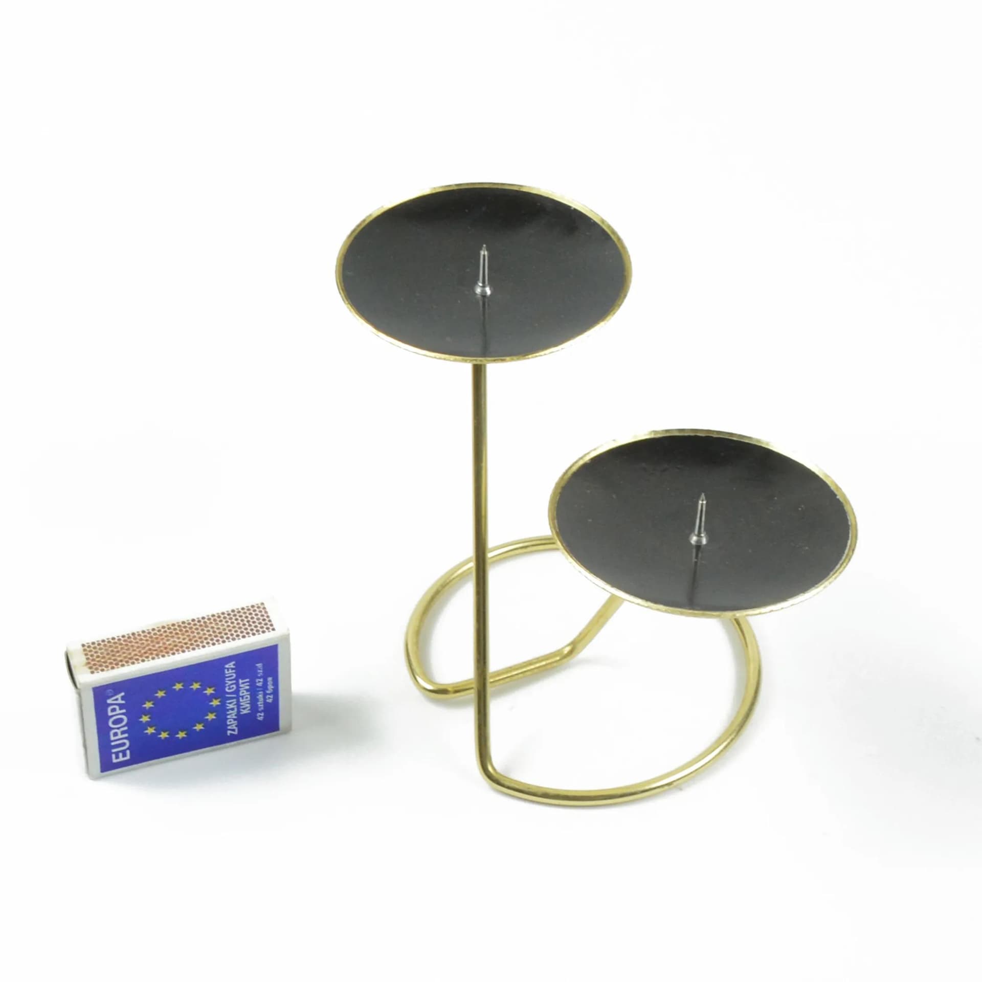 Candlestick Space Age, gold metal, black plastic, Belgium, 1970s. - 191605