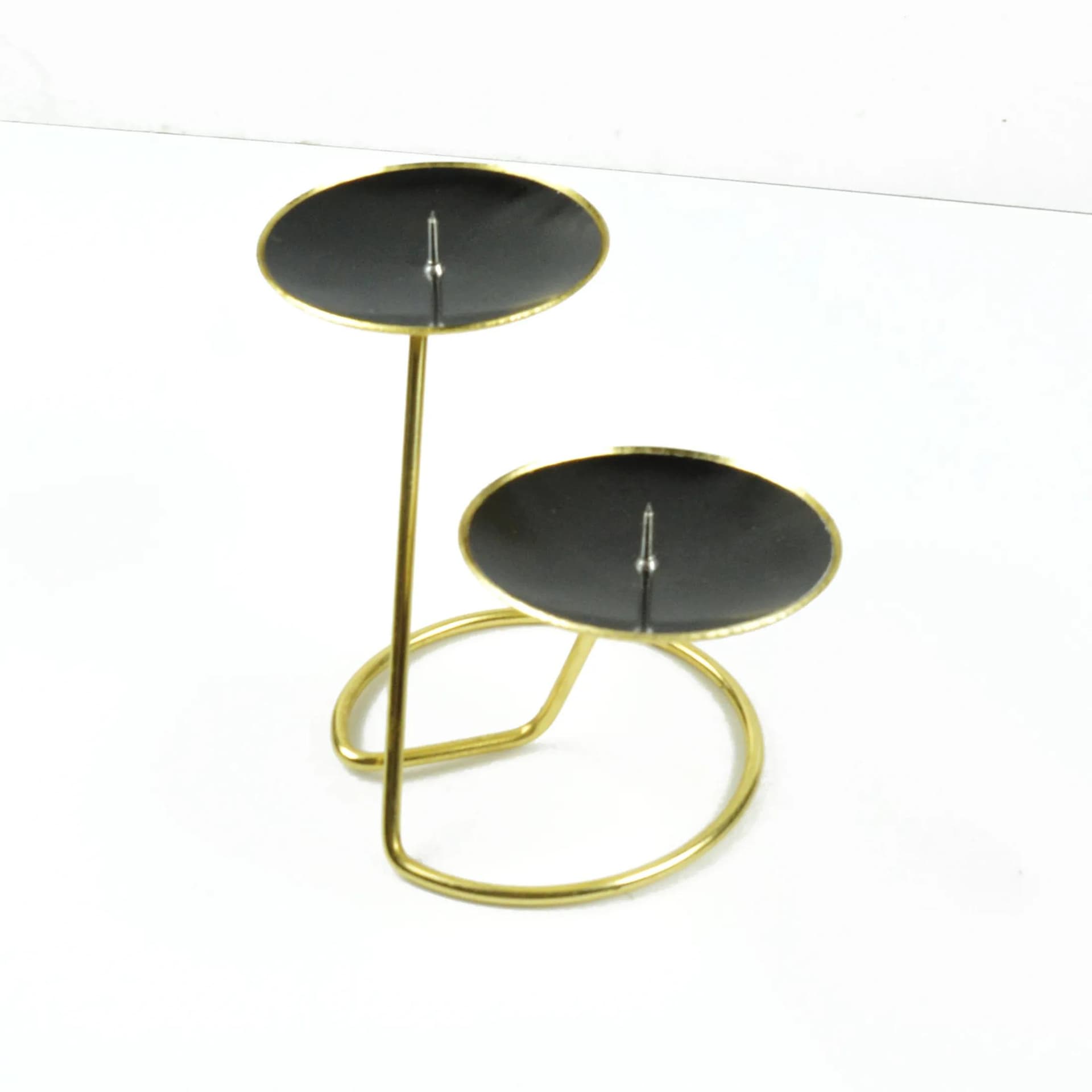 Candlestick Space Age, gold metal, black plastic, Belgium, 1970s. - 191607