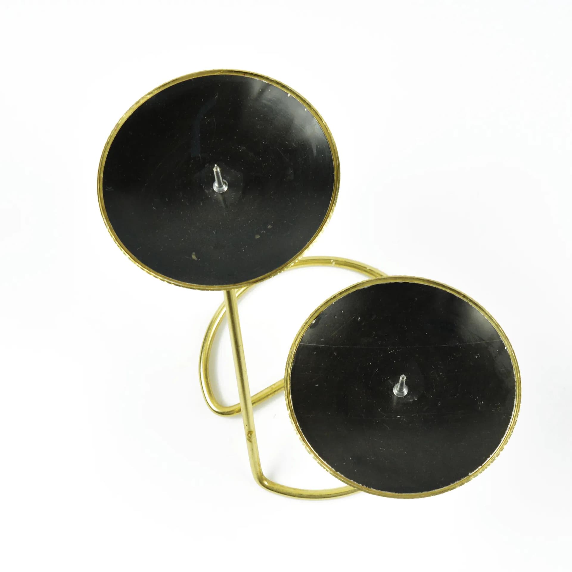 Candlestick Space Age, gold metal, black plastic, Belgium, 1970s. - 191611