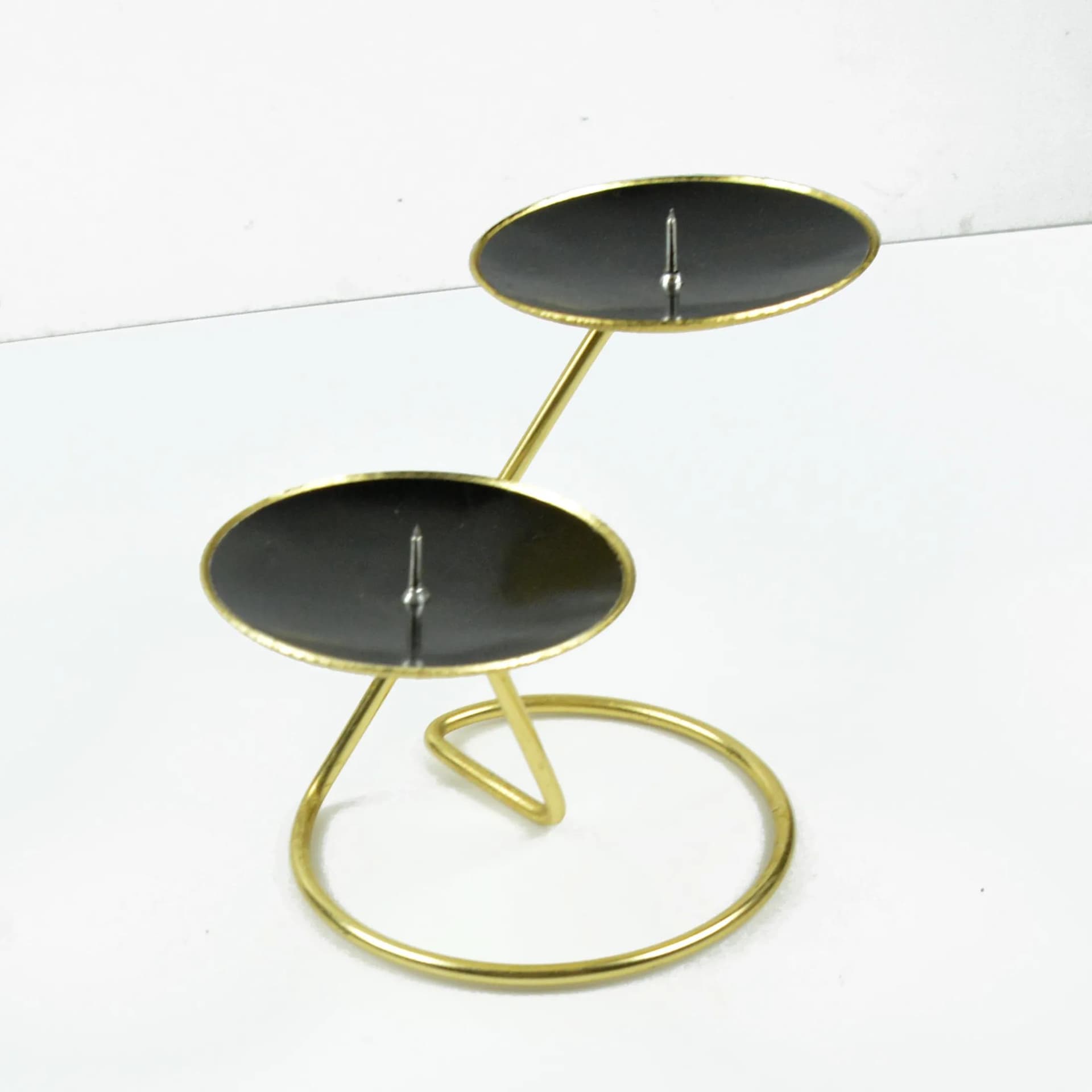 Candlestick Space Age, gold metal, black plastic, Belgium, 1970s. - 191609