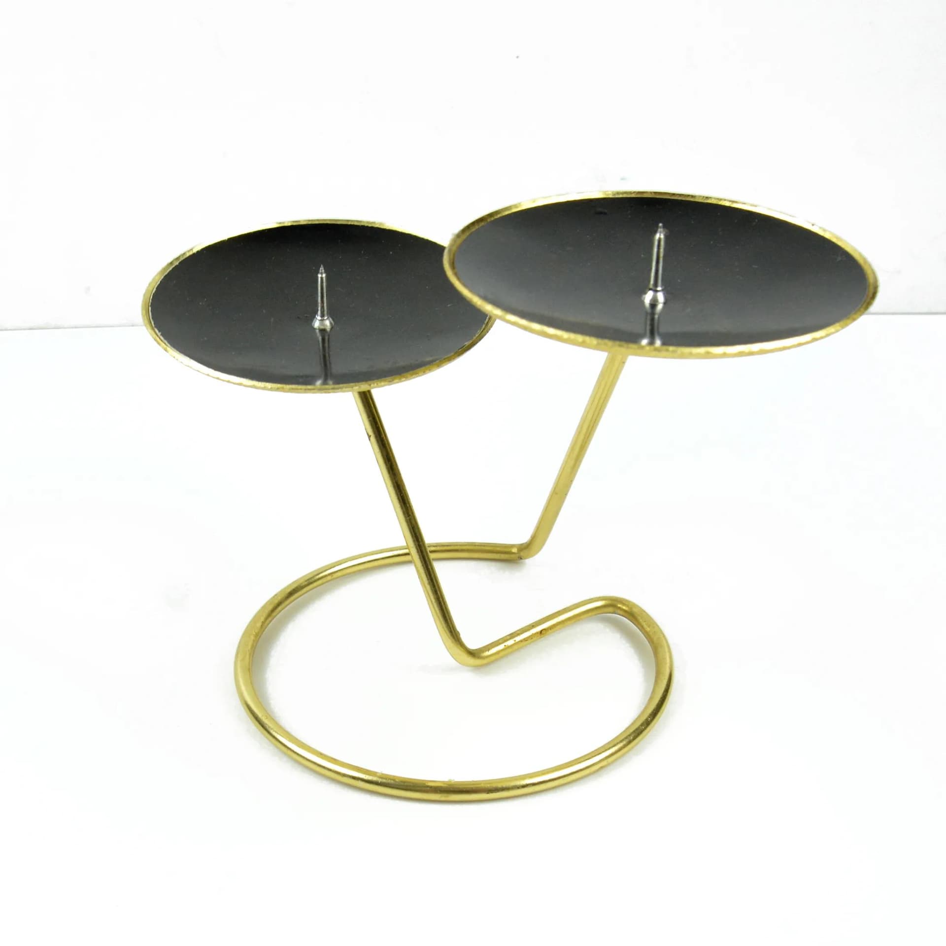Candlestick Space Age, gold metal, black plastic, Belgium, 1970s. - 191610