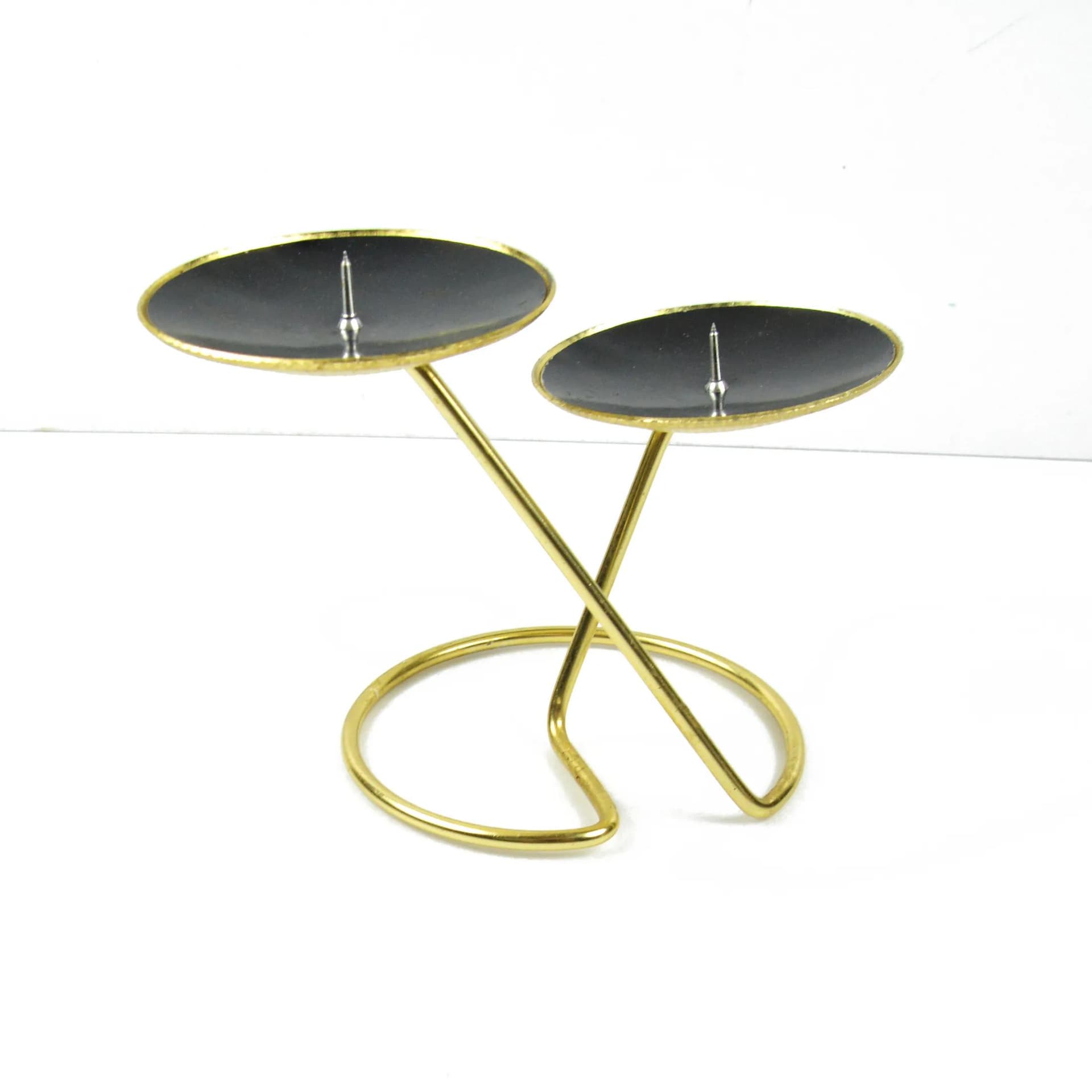 Candlestick Space Age, gold metal, black plastic, Belgium, 1970s. - 191606