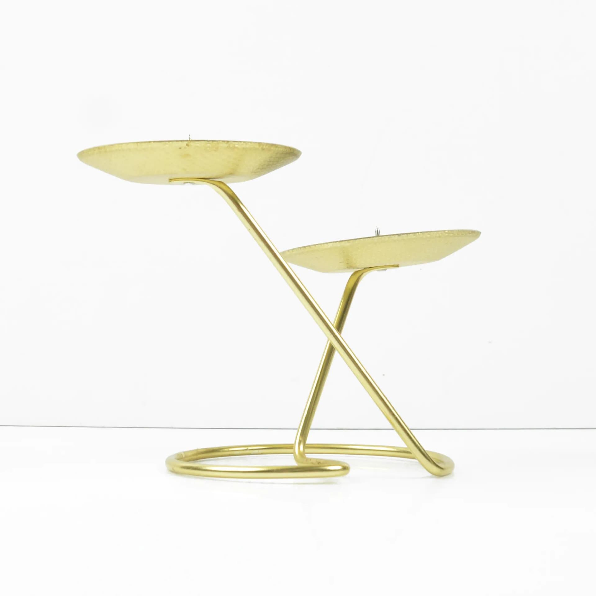 Candlestick Space Age, gold metal, black plastic, Belgium, 1970s. - 191608