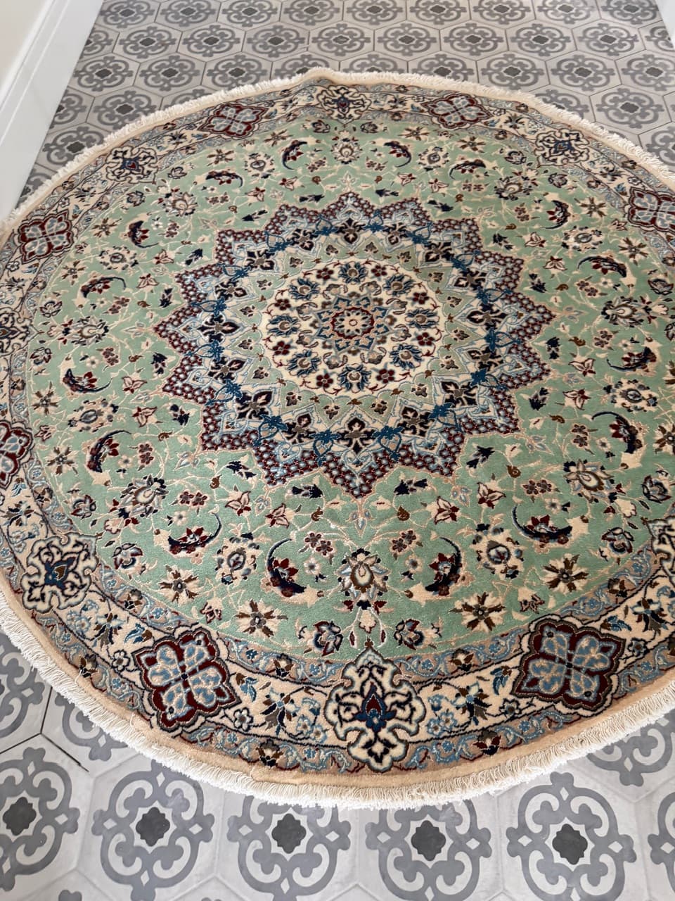 Nowy Okrągły Dywan Perski Kaszmirowy + Jedwab Iran Nain 205x205 - 191737