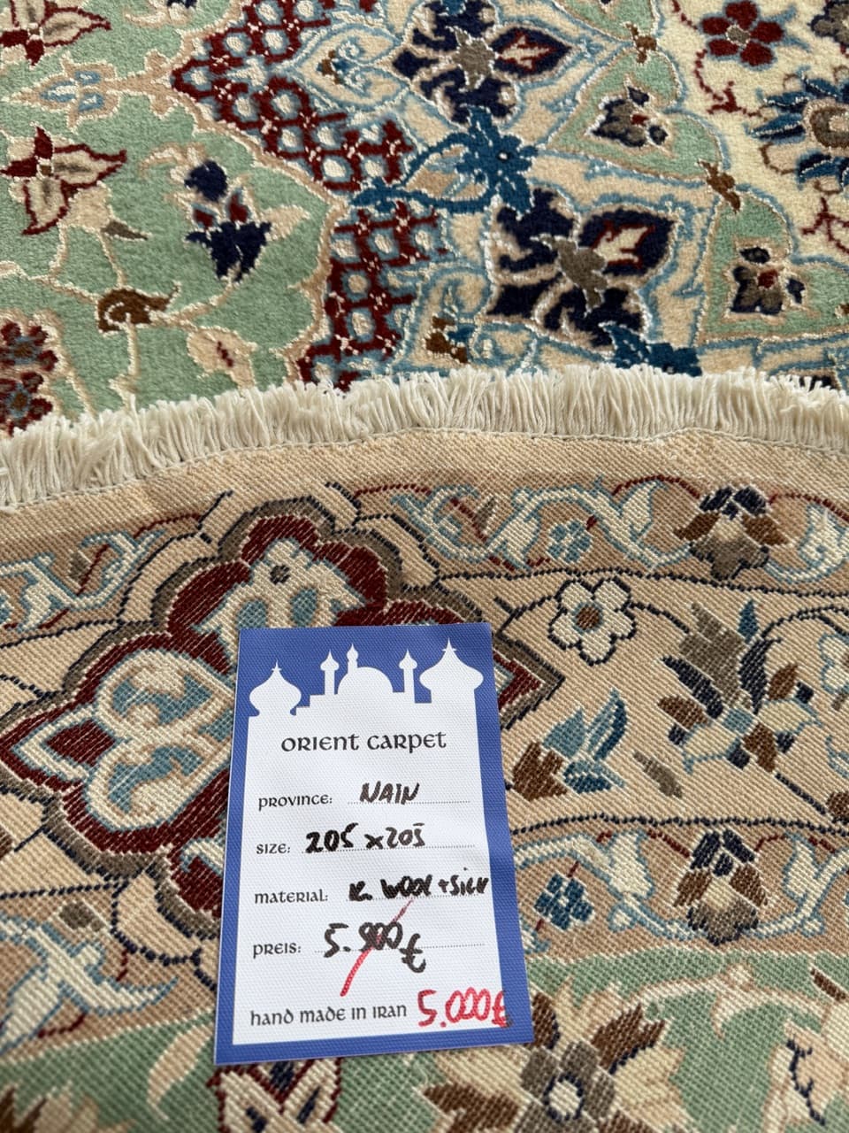 Nowy Okrągły Dywan Perski Kaszmirowy + Jedwab Iran Nain 205x205 - 191734