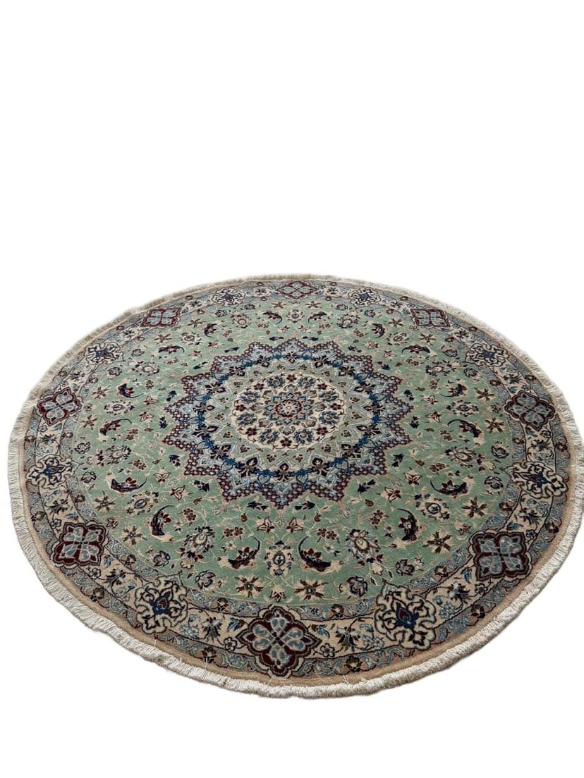 Nowy Okrągły Dywan Perski Kaszmirowy + Jedwab Iran Nain 205x205