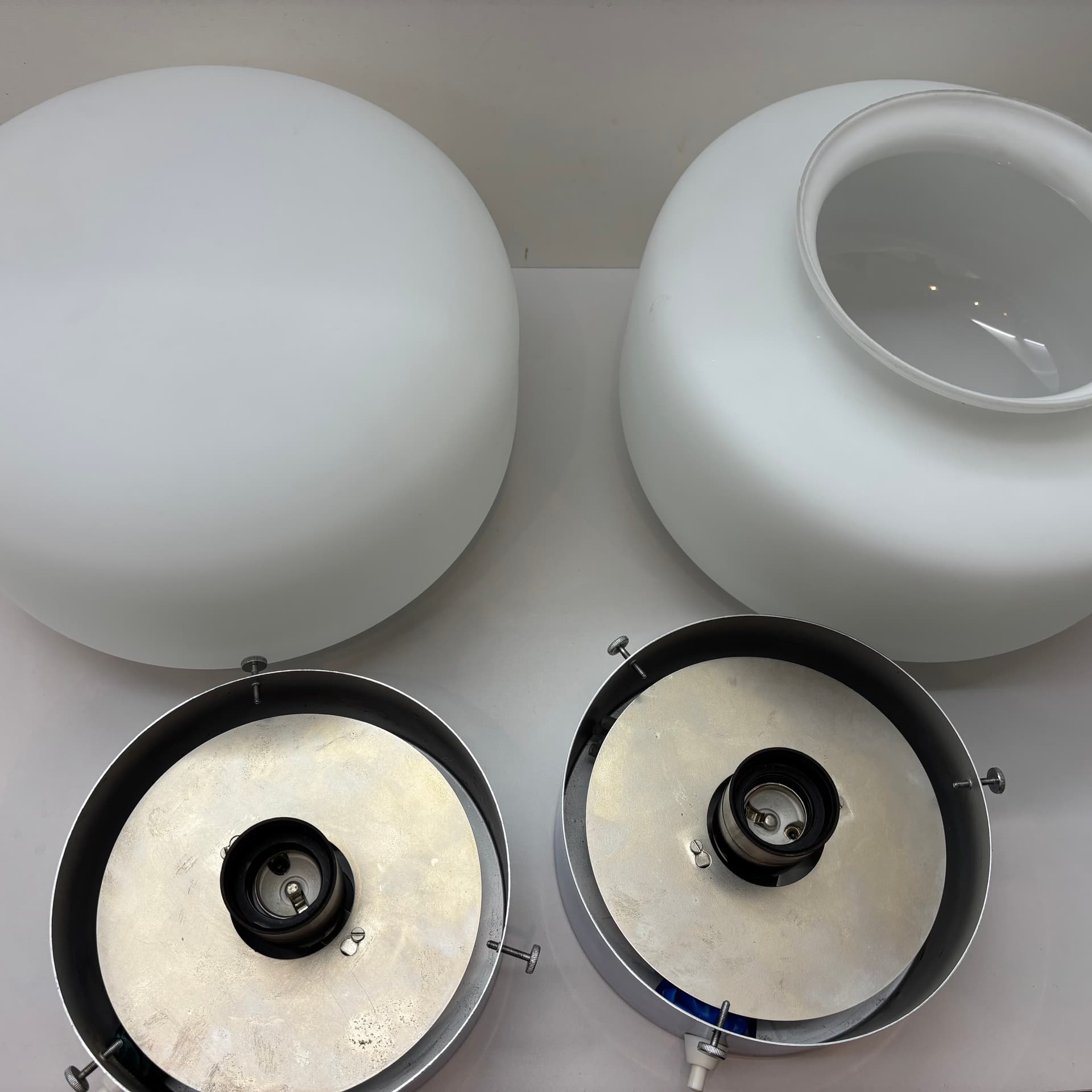 Pair of wall lamps Bauhaus, white glass, chrome, Germany, 1970s. - 191775