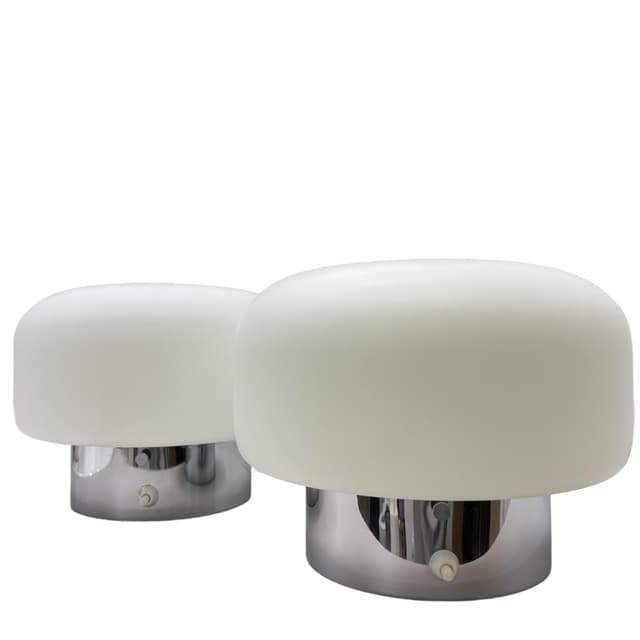 Pair of wall lamps Bauhaus, white glass, chrome, Germany, 1970s. - DIMENSION