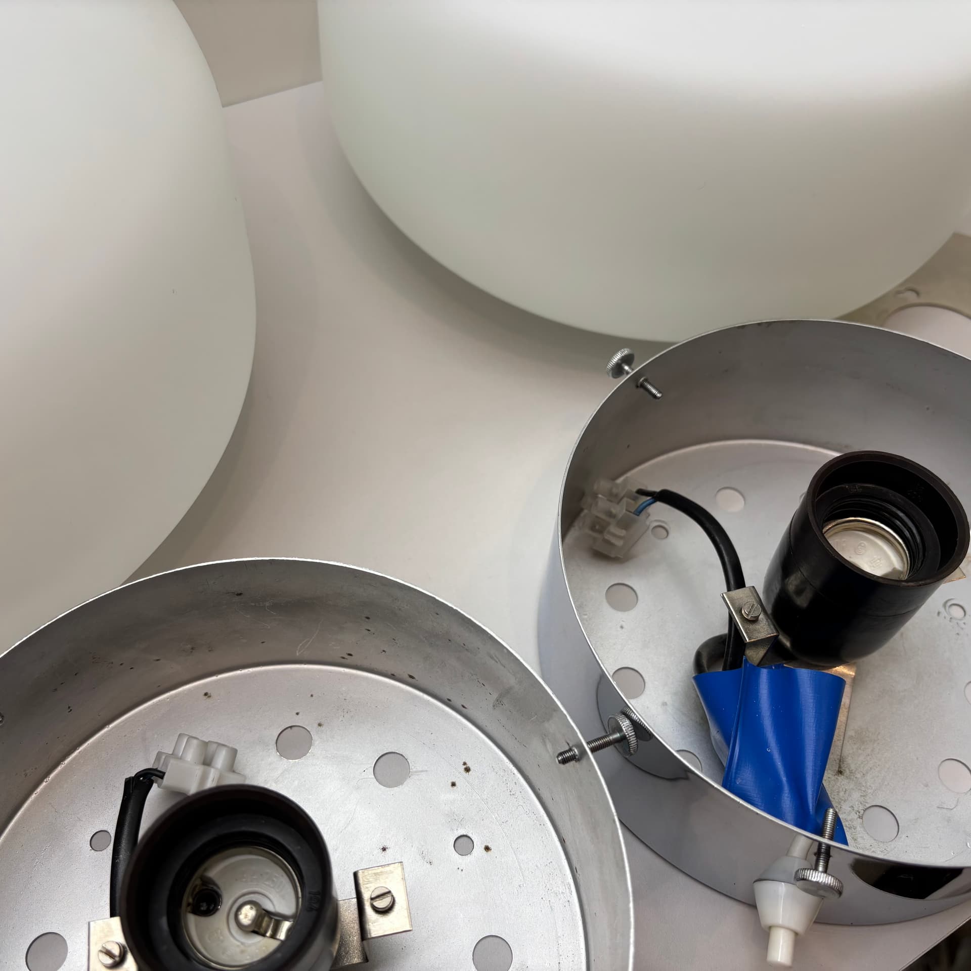 Pair of wall lamps Bauhaus, white glass, chrome, Germany, 1970s. - 191777