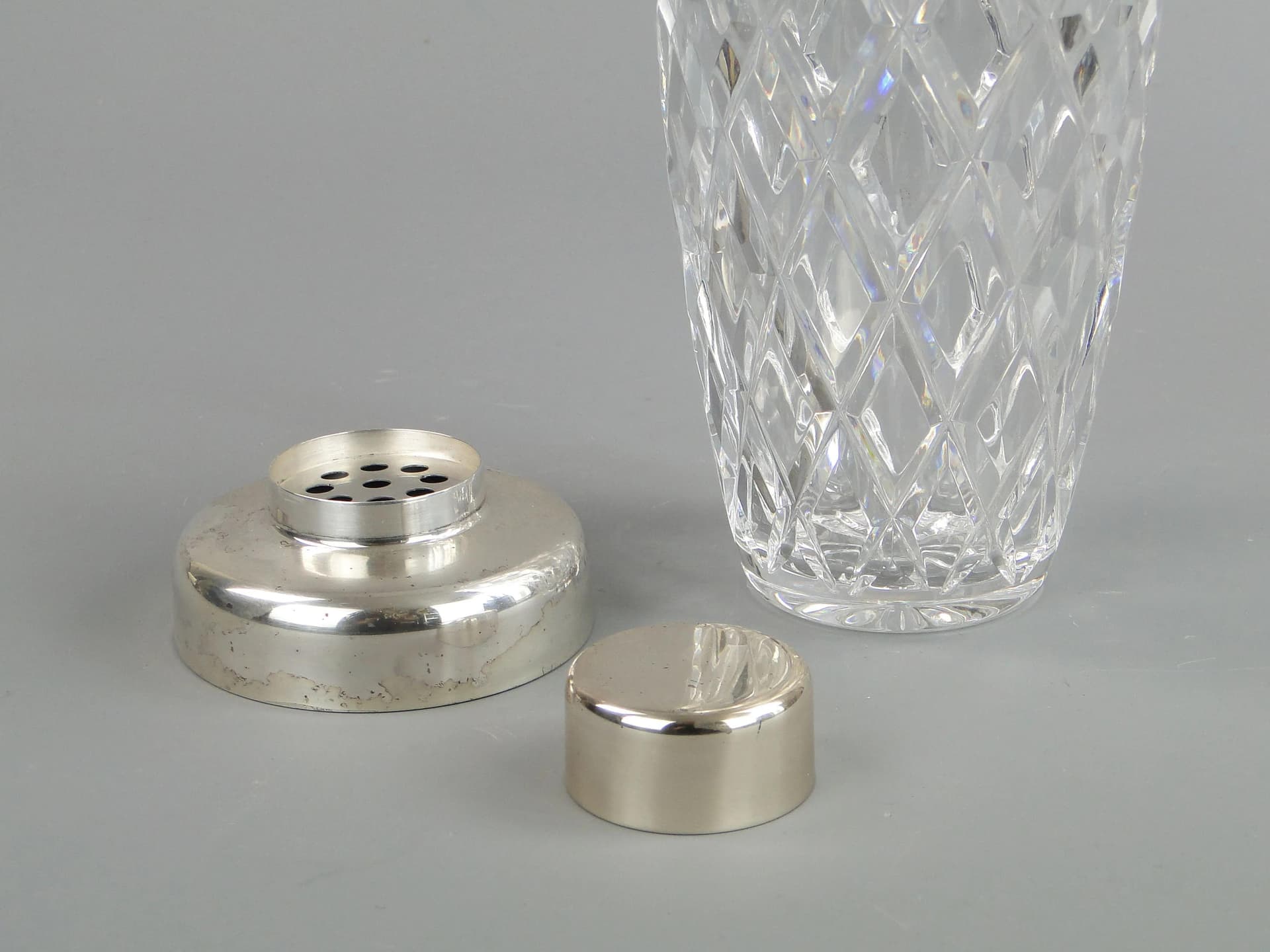 Shaker do drinków Art Deco, kryształ transparentny, platerowany metal, WMF, Niemcy, lata 50. - 13343