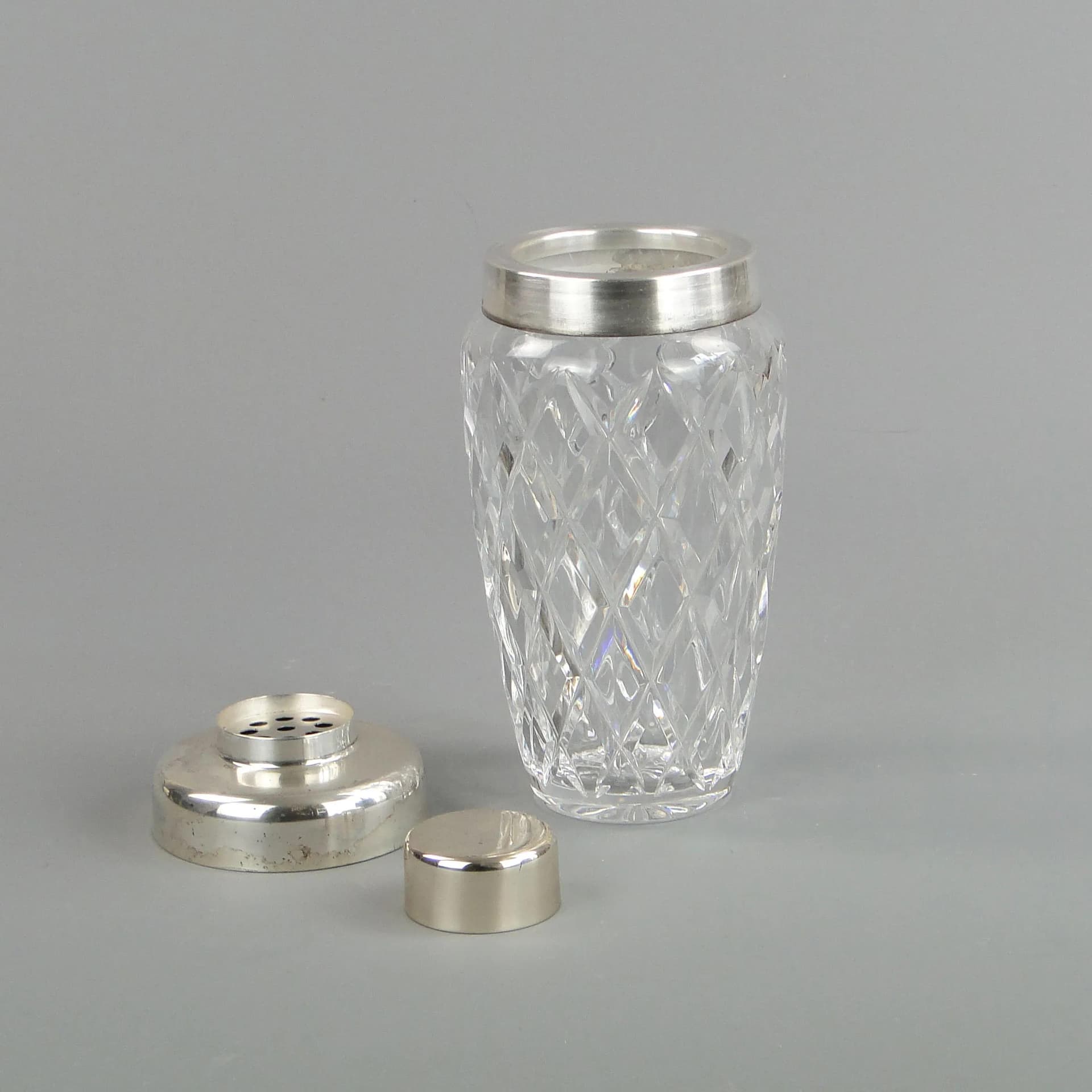 Shaker do drinków Art Deco, kryształ transparentny, platerowany metal, WMF, Niemcy, lata 50. - 13342