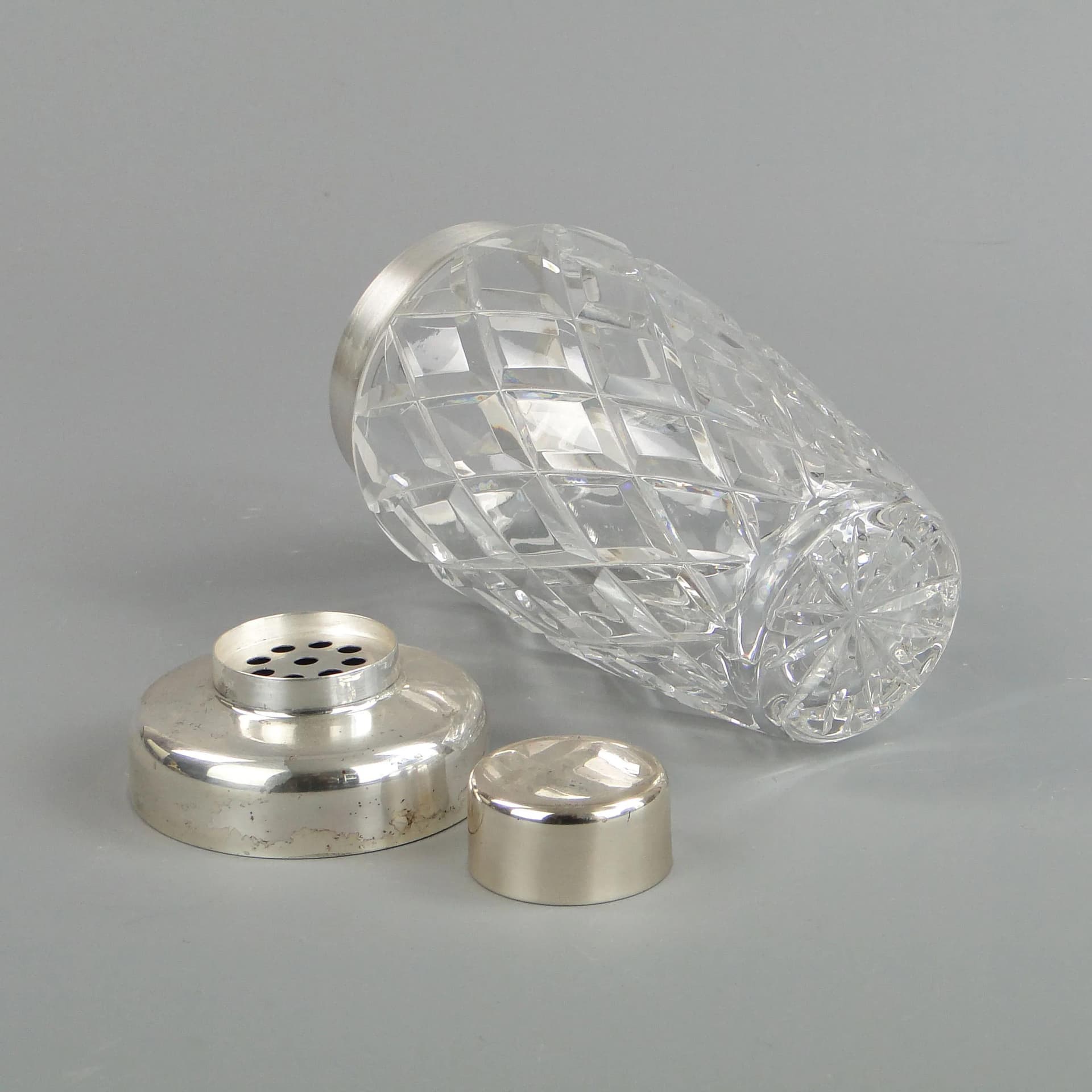 Shaker do drinków Art Deco, kryształ transparentny, platerowany metal, WMF, Niemcy, lata 50. - 13344