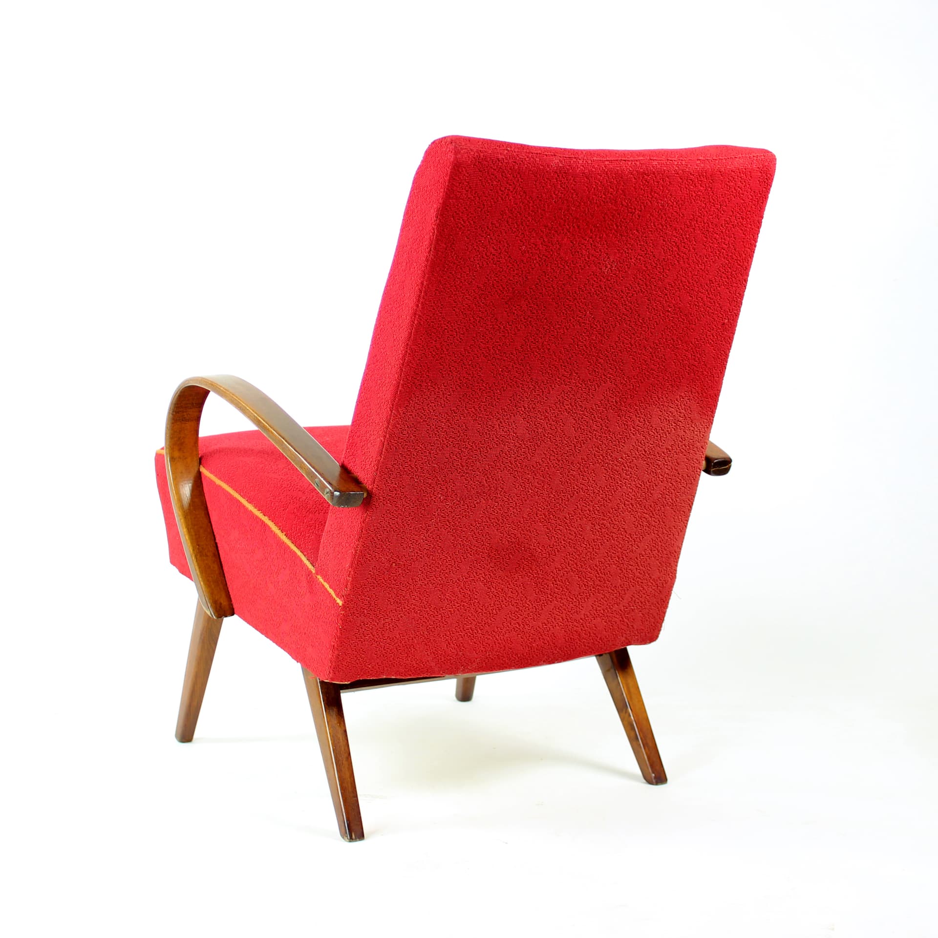 Armchair, red fabric, wood, by F. Jirak, TON, Czechoslovakia, 1960s. - 191786