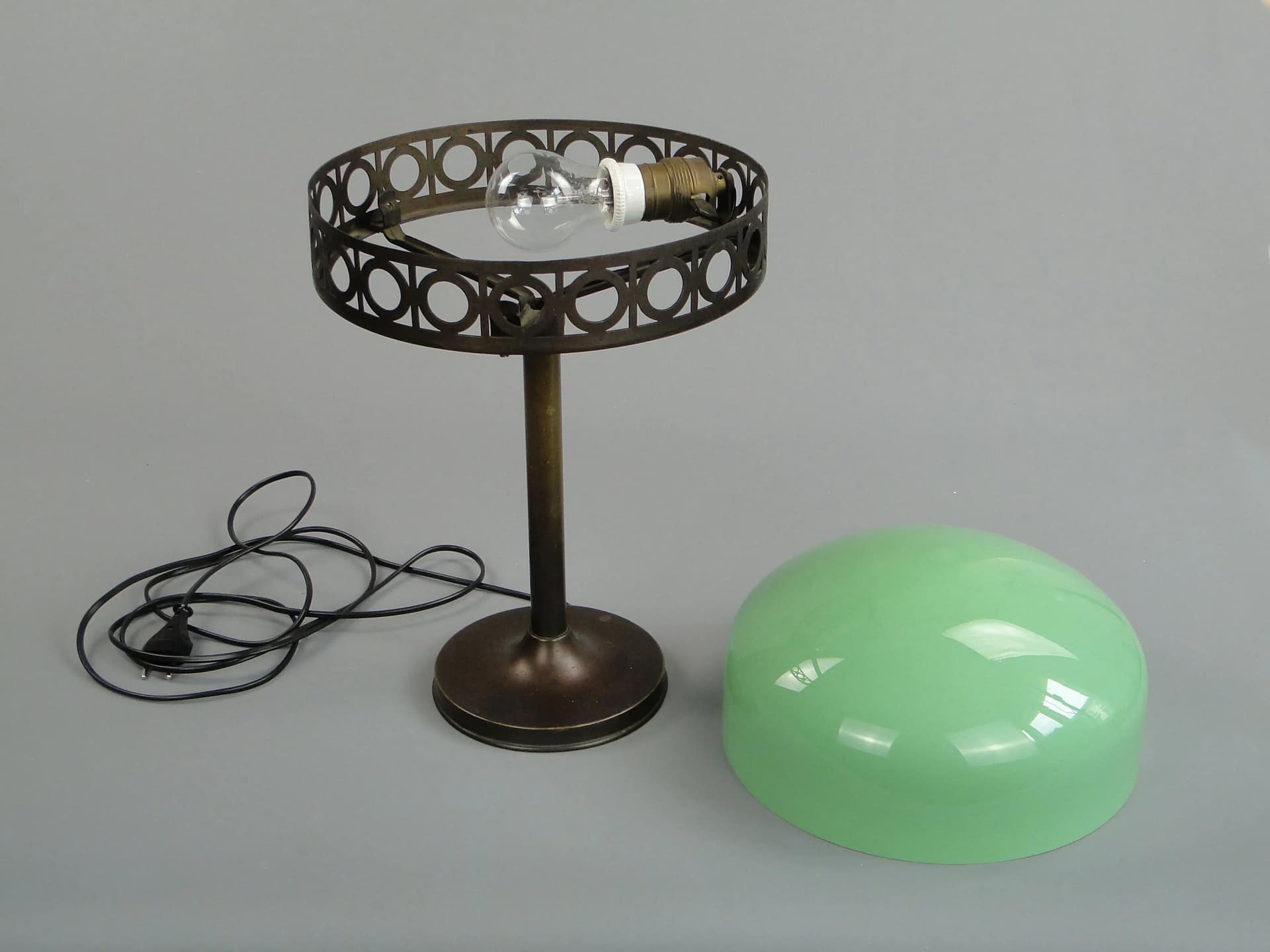 Green Brass Art Nouveau Desk Lamp, Poland, 1900s - 13320