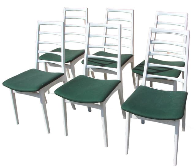 Set of six chairs, white wood, green fabric, 1970s - DIMENSION