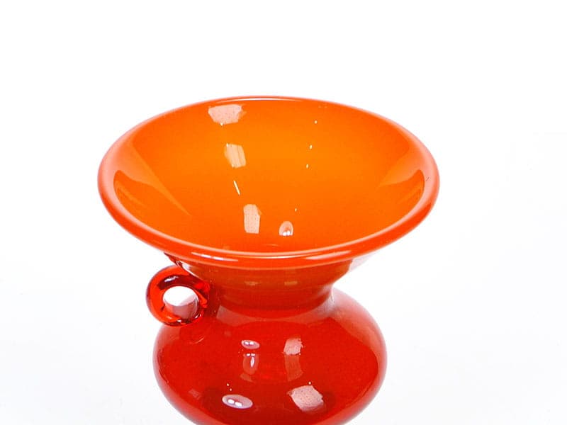 Wazon z uchem, szkło pomarańczowy, Polska, lata 70. - 192276