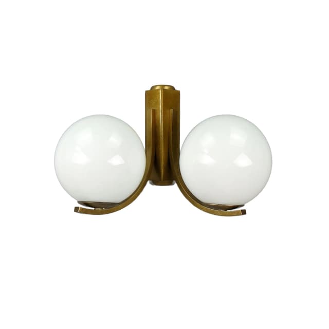 Para kinkietów dwuramiennych, mosiądz złoty, szkło białe, Niemcy, lata 60. - WYMIARY