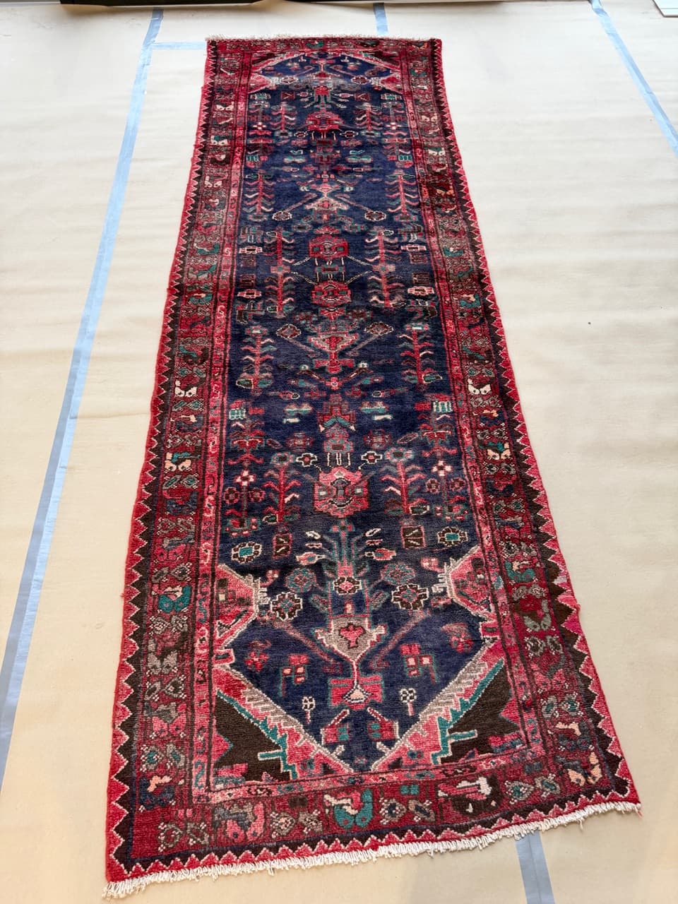 Runner Hamadan 305x100 cm, navy blue, wool, Iran - 192350
